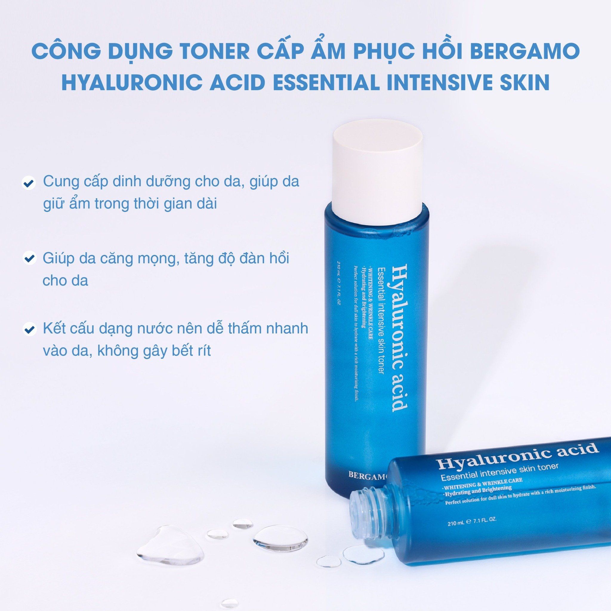TONER CẤP ẨM HỖ TRỢ PHỤC HỒI BERGAMO HYALURONIC ACID ESSENTIAL INTENSIVE SKIN TONER 210ML