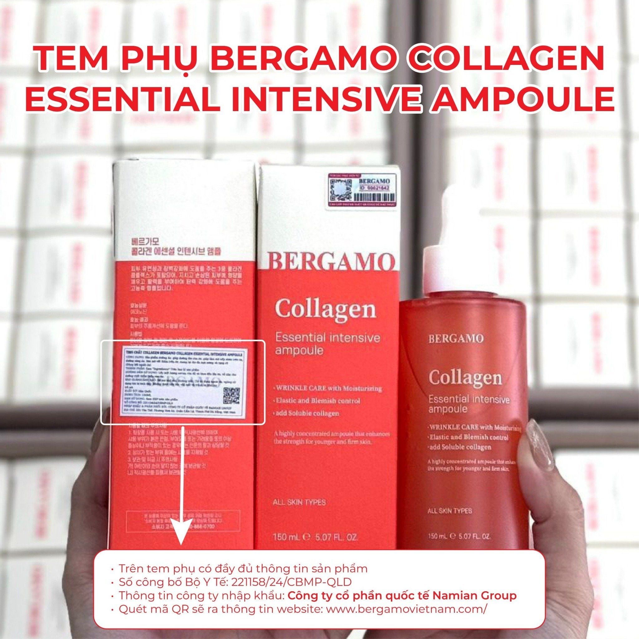 SERUM COLLAGEN CĂNG BÓNG BERGAMO COLLAGEN ESSENTIAL INTENSIVE AMPOULE 150ML