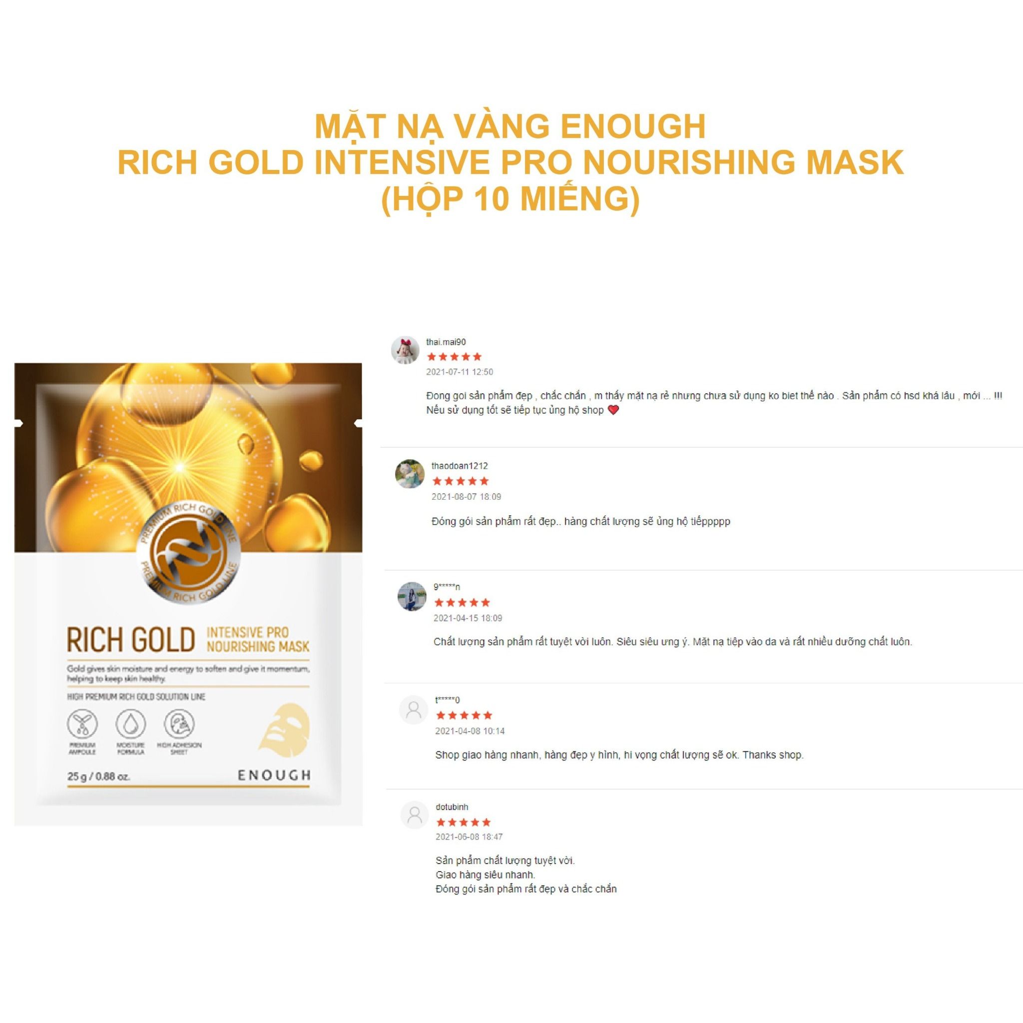 MẶT NẠ VÀNG CAO CẤP ENOUGH RICH GOLD INTENSIVE PRO NOURISHING MASK (HỘP 10 MIẾNG)