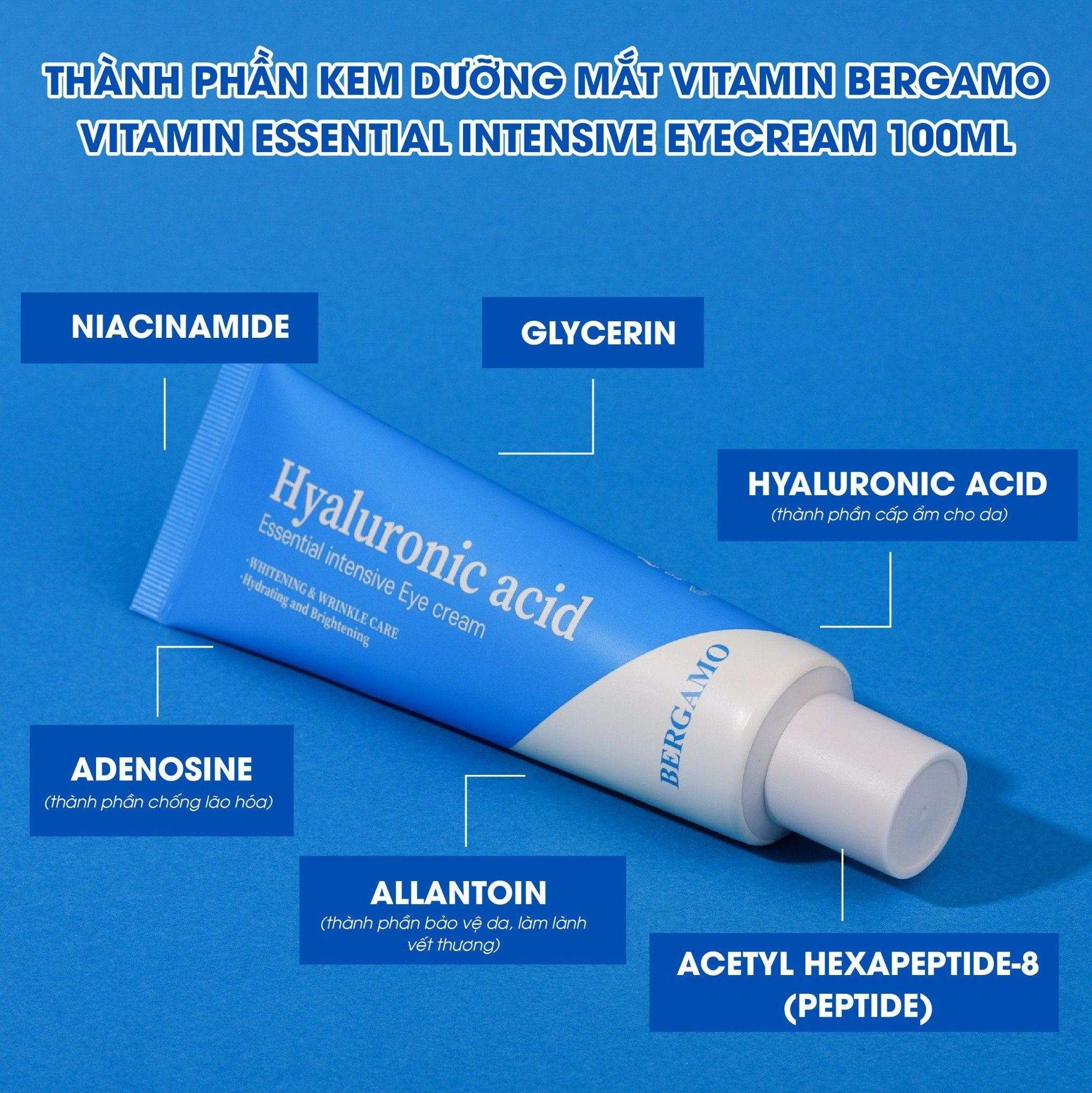 KEM DƯỠNG MẮT CẤP ẨM HỖ TRỢ PHỤC HỒI BERGAMO HYALURONIC ACID ESSENTIAL INTENSIVE EYE CREAM 100G