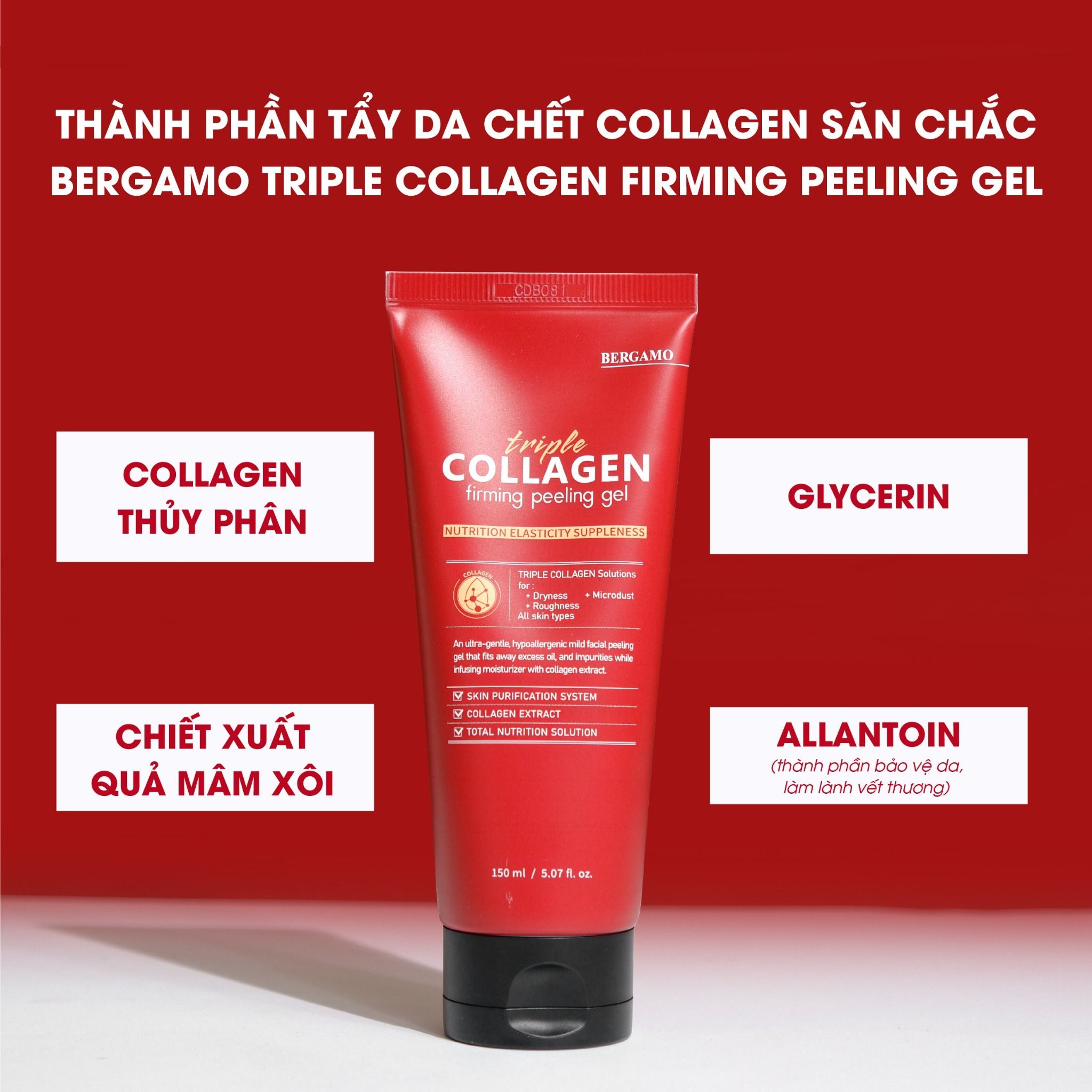 TẨY DA CHẾT COLLAGEN SĂN CHẮC BERGAMO TRIPLE COLLAGEN FIRMING PEELING GEL 150ML