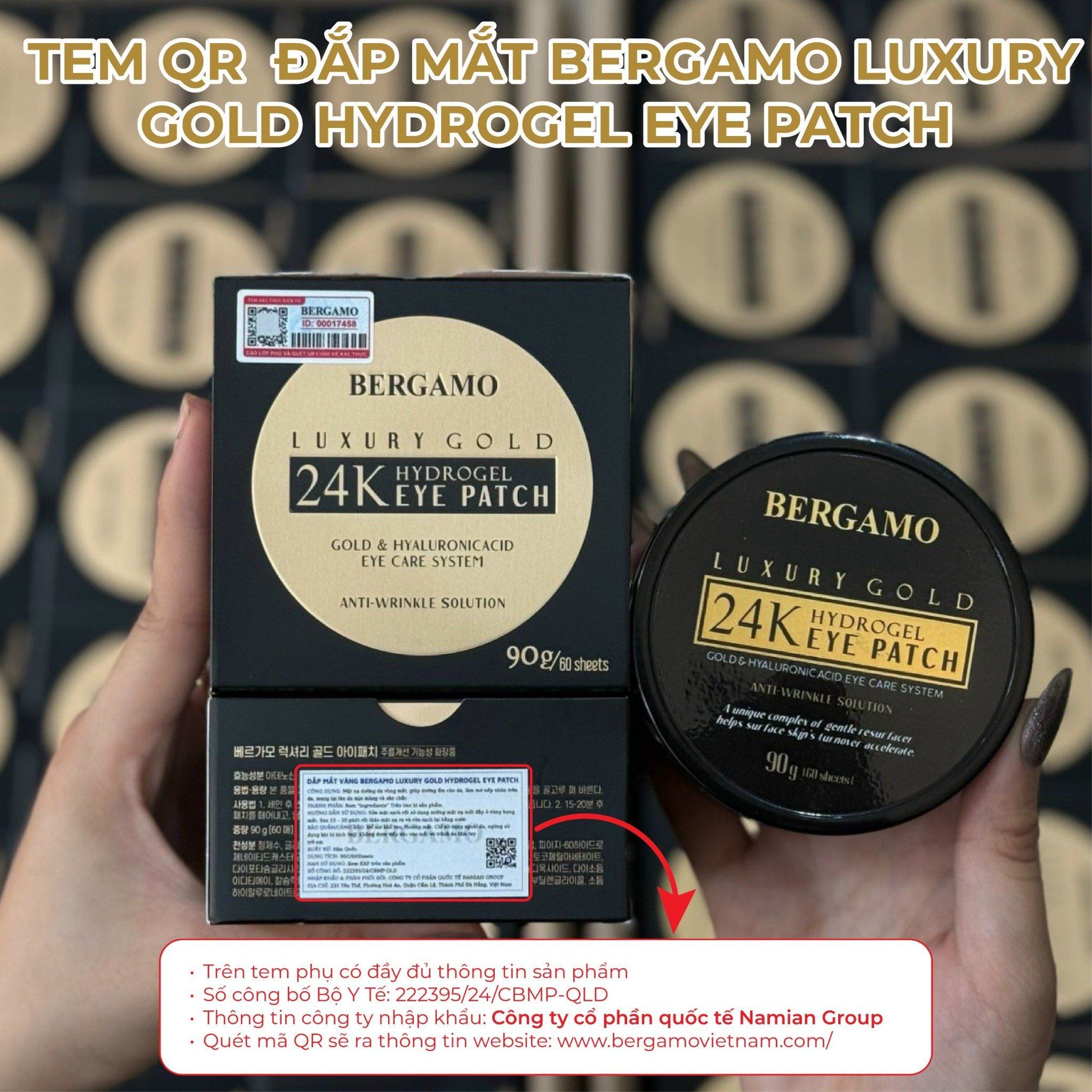 ĐẮP MẮT BERGAMO LUXURY GOLD HYDROGEL EYE PATCH (60PCS) 90G