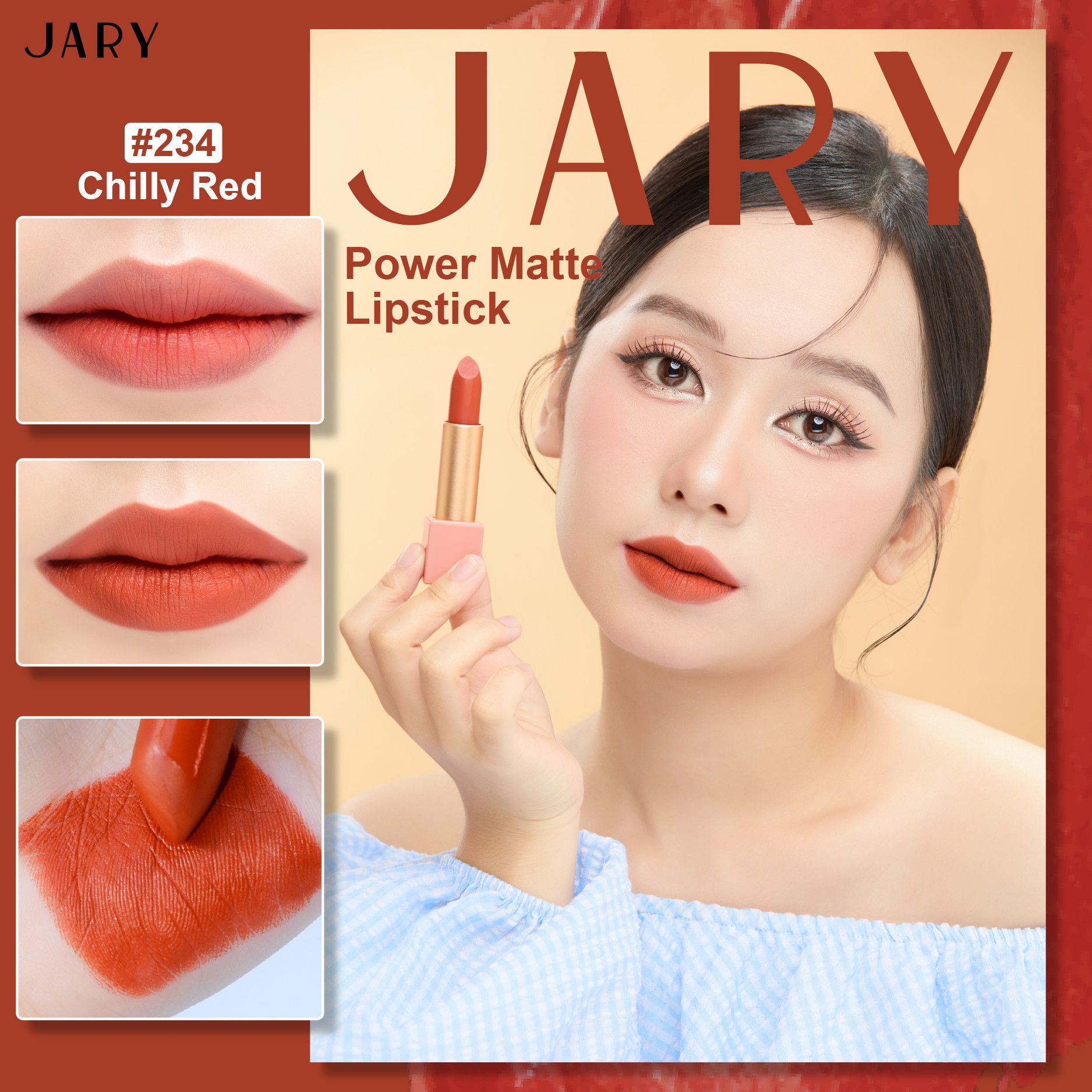 SON THỎI LÌ JARY POWER MATTE LIPSTICK 234 CHILLY RED - CAM CHÁY