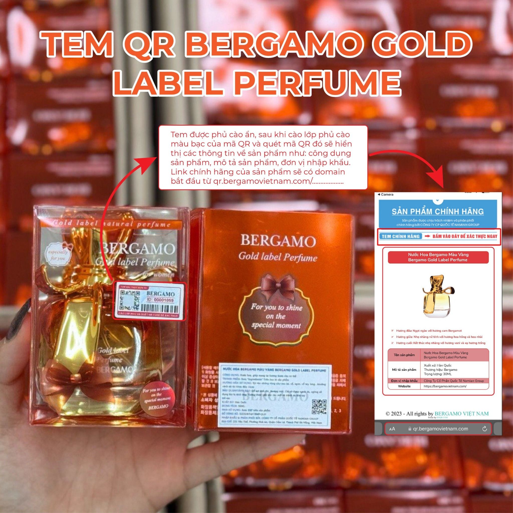 NƯỚC HOA BERGAMO MÀU VÀNG BERGAMO GOLD LABEL PERFUME  30ML