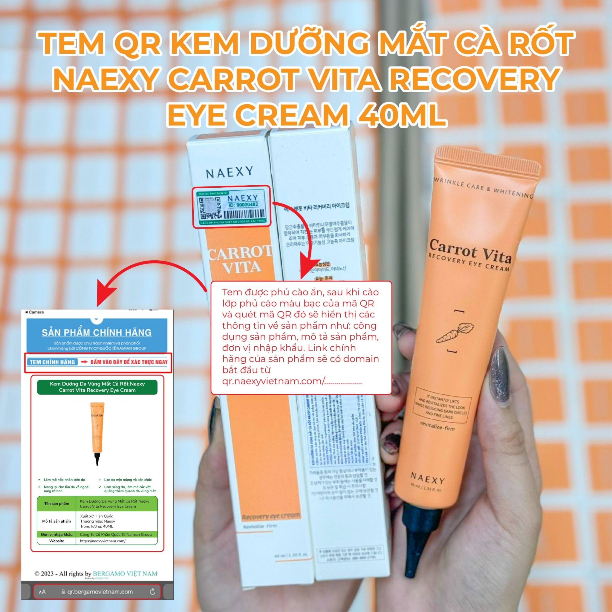 KEM DƯỠNG MẮT CÀ RỐT NAEXY CARROT VITA RECOVERY EYE CREAM 40ML