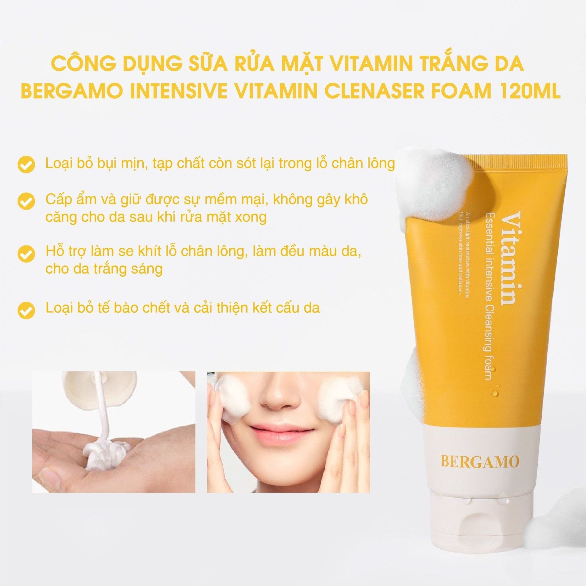 SỮA RỬA MẶT VITAMIN SÁNG DA BERGAMO INTENSIVE VITAMIN CLEANSING FOAM 120ML