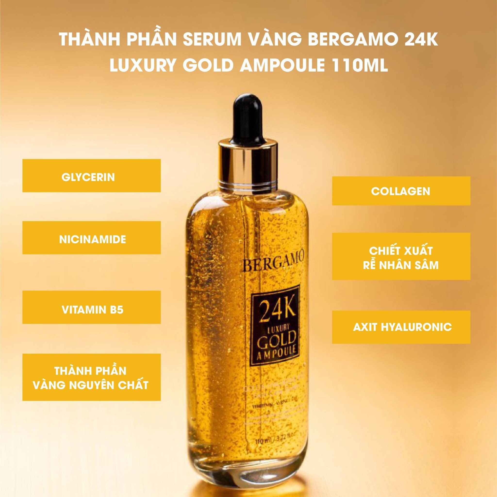 TINH CHẤT VÀNG BERGAMO 24K LUXURY GOLD AMPOULE 110ML