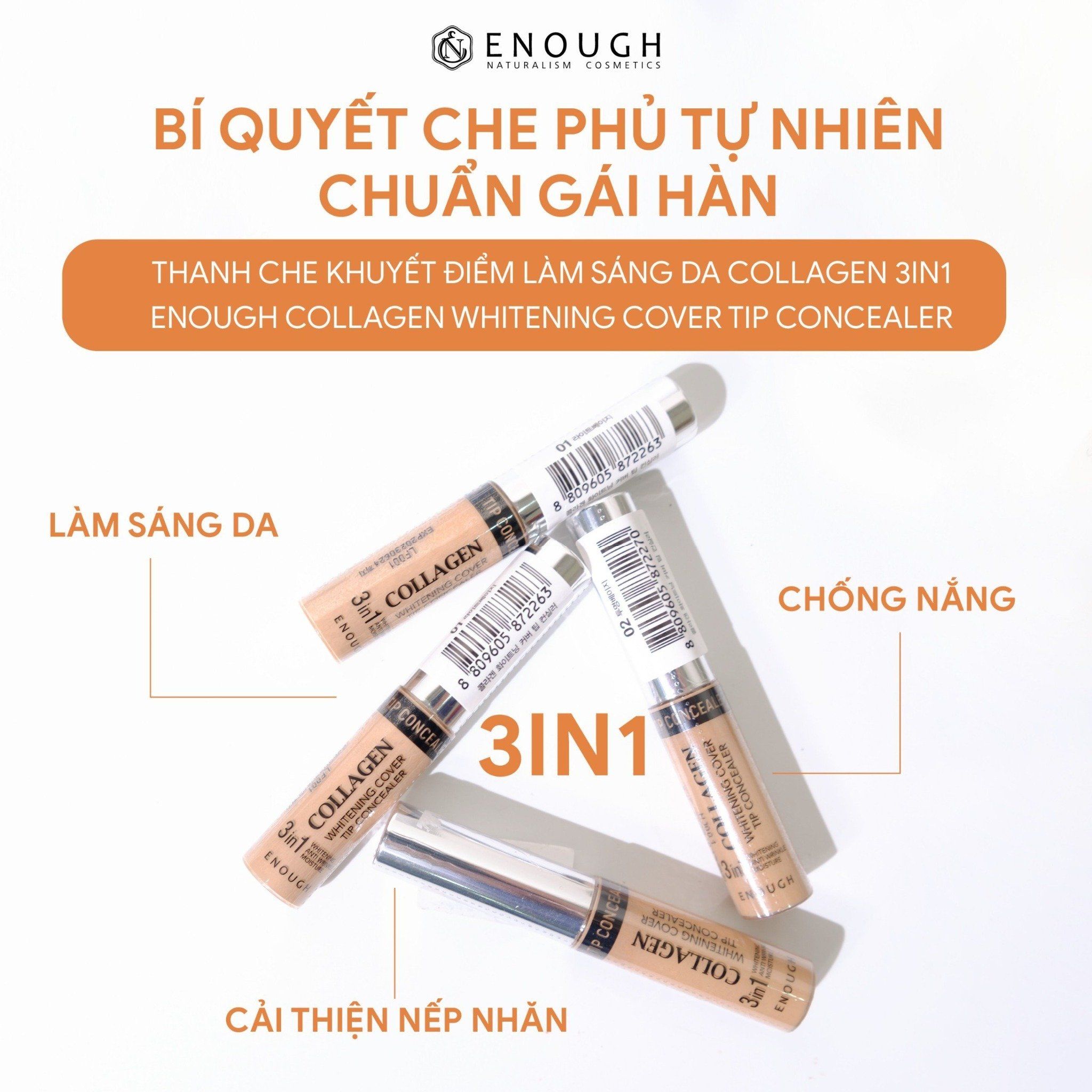 THANH CHE KHUYẾT ĐIỂM LÀM SÁNG DA COLLAGEN 3IN1 ENOUGH COLLAGEN WHITENING COVER TIP CONCEALER
