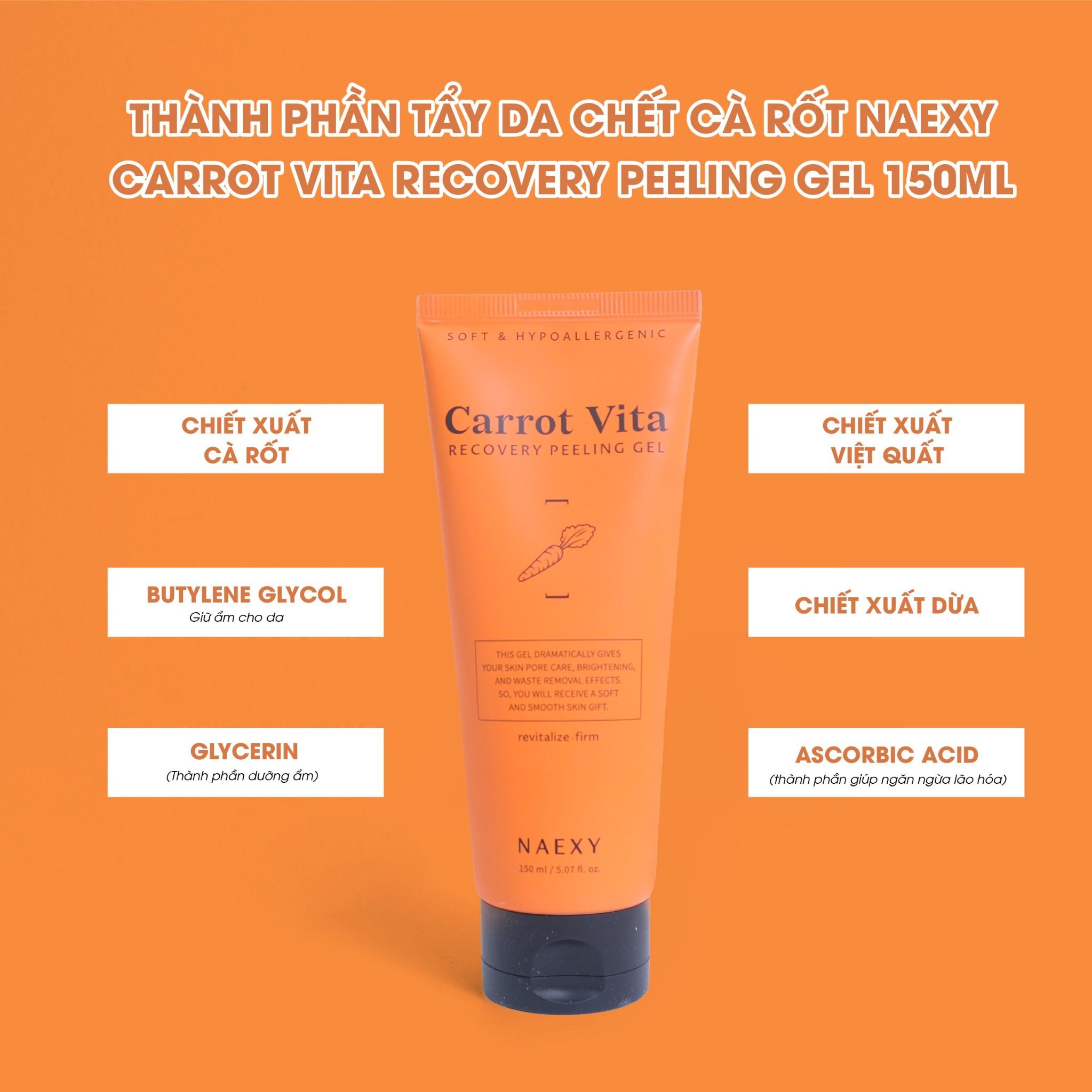 TẨY DA CHẾT CÀ RỐT NAEXY CARROT VITA RECOVERY PEELING GEL 150ML