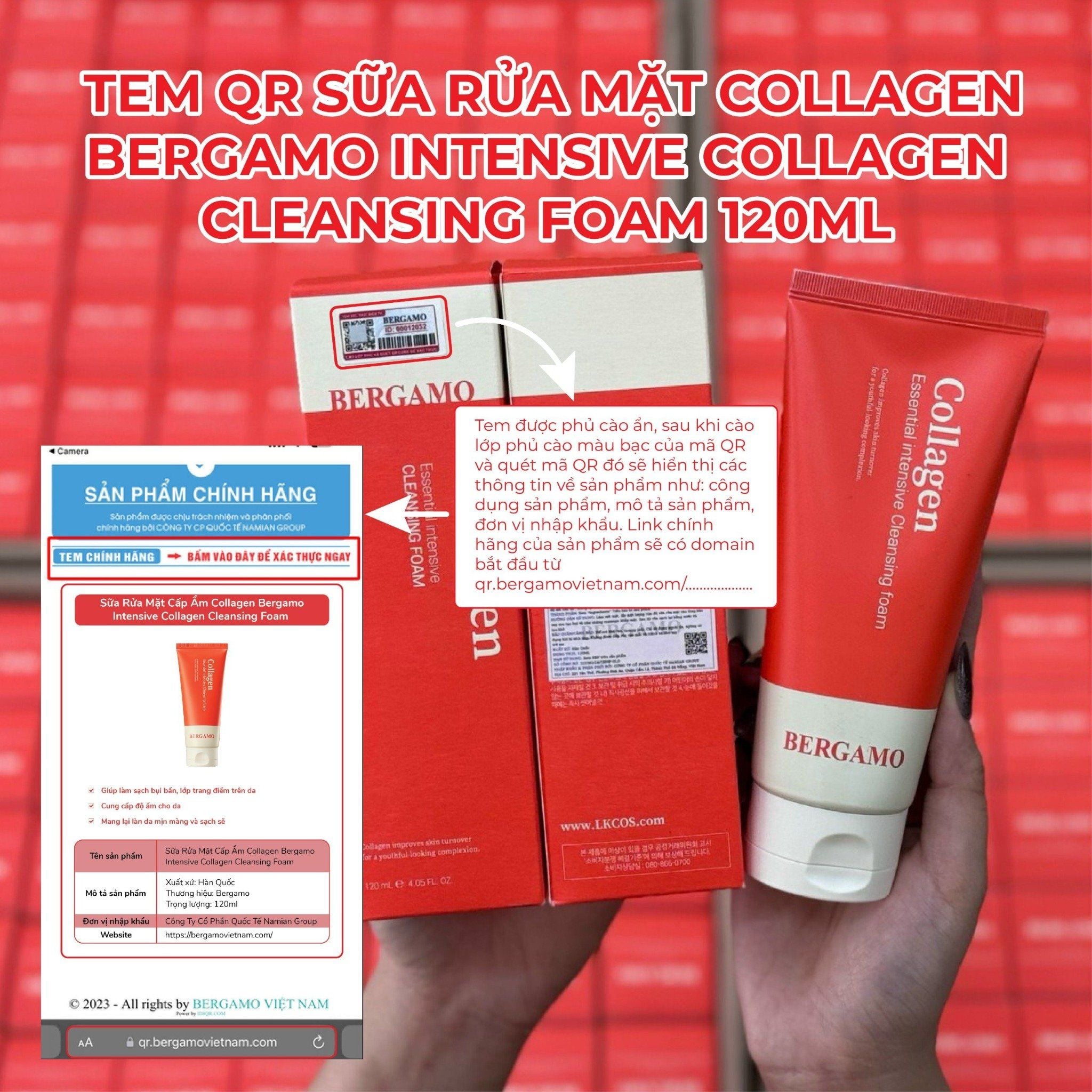 SỮA RỬA MẶT COLLAGEN BERGAMO INTENSIVE COLLAGEN CLEANSING FOAM 120ML