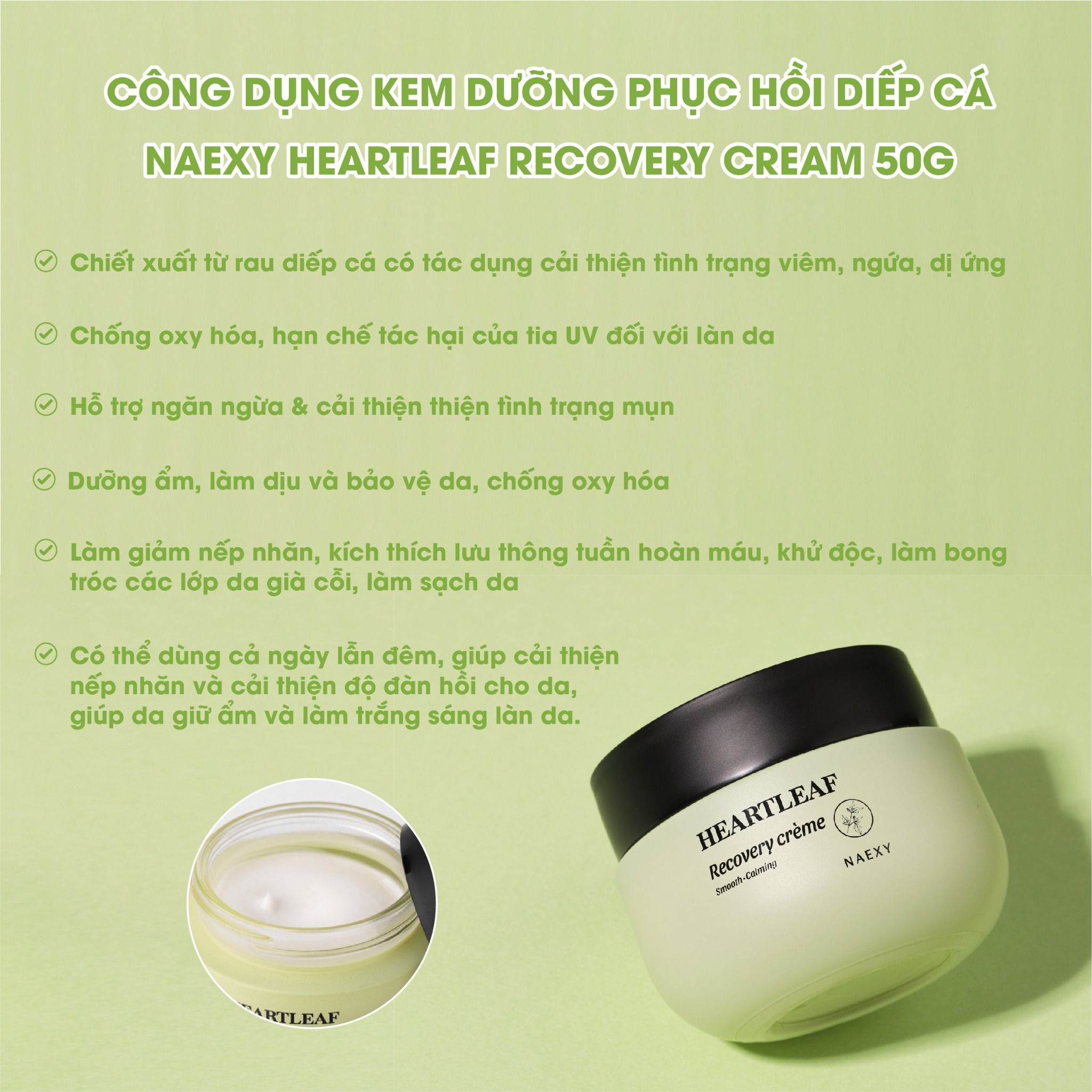 KEM DƯỠNG HỖ TRỢ PHỤC HỒI DIẾP CÁ NAEXY HEARTLEAF RECOVERY CREAM 50G