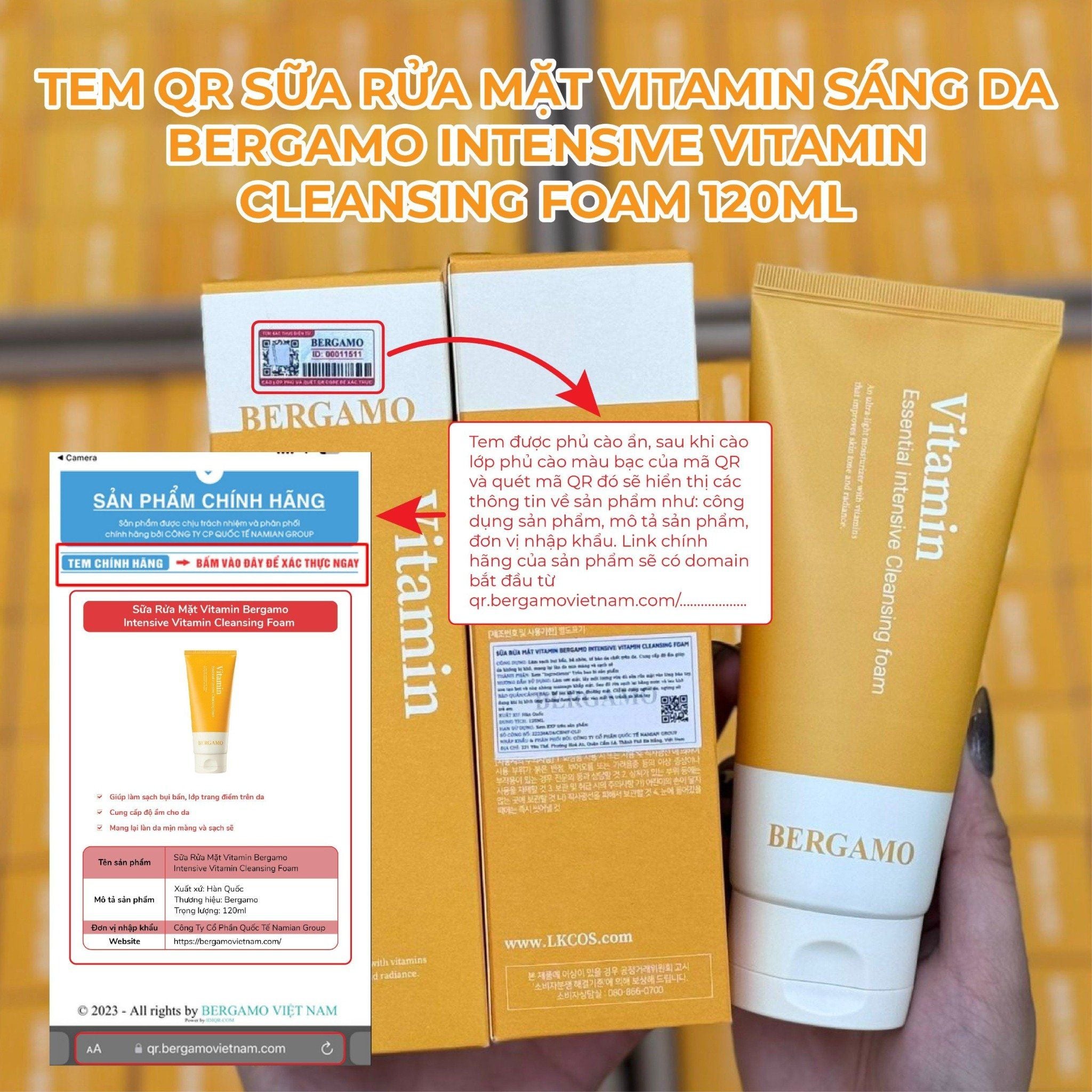 SỮA RỬA MẶT VITAMIN SÁNG DA BERGAMO INTENSIVE VITAMIN CLEANSING FOAM 120ML