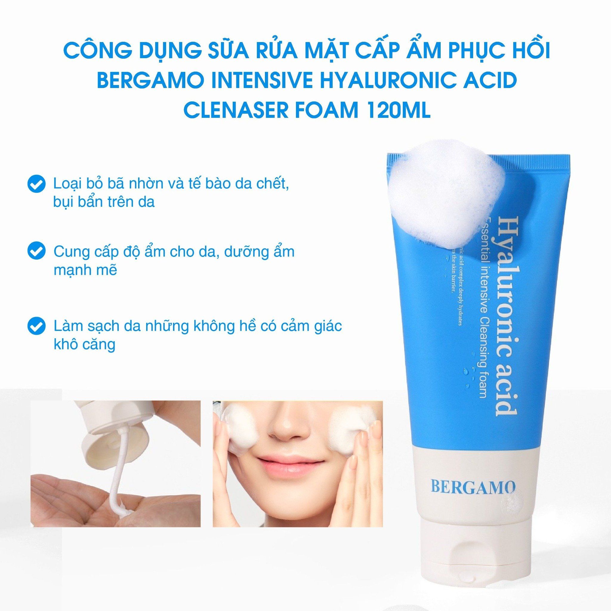 SỮA RỬA MẶT CẤP ẨM HỖ TRỢ PHỤC HỒI BERGAMO INTENSIVE HYALURONIC ACID CLEANSING FOAM 120ML