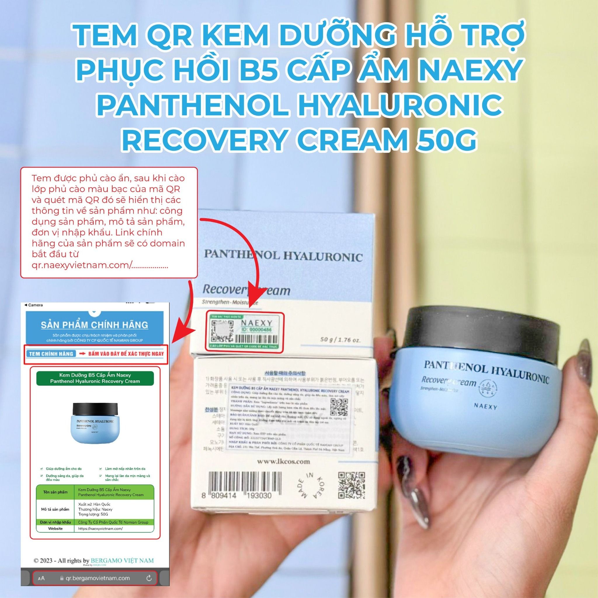 KEM DƯỠNG HỖ TRỢ PHỤC HỒI B5 CẤP ẨM NAEXY PANTHENOL HYALURONIC RECOVERY CREAM 50G