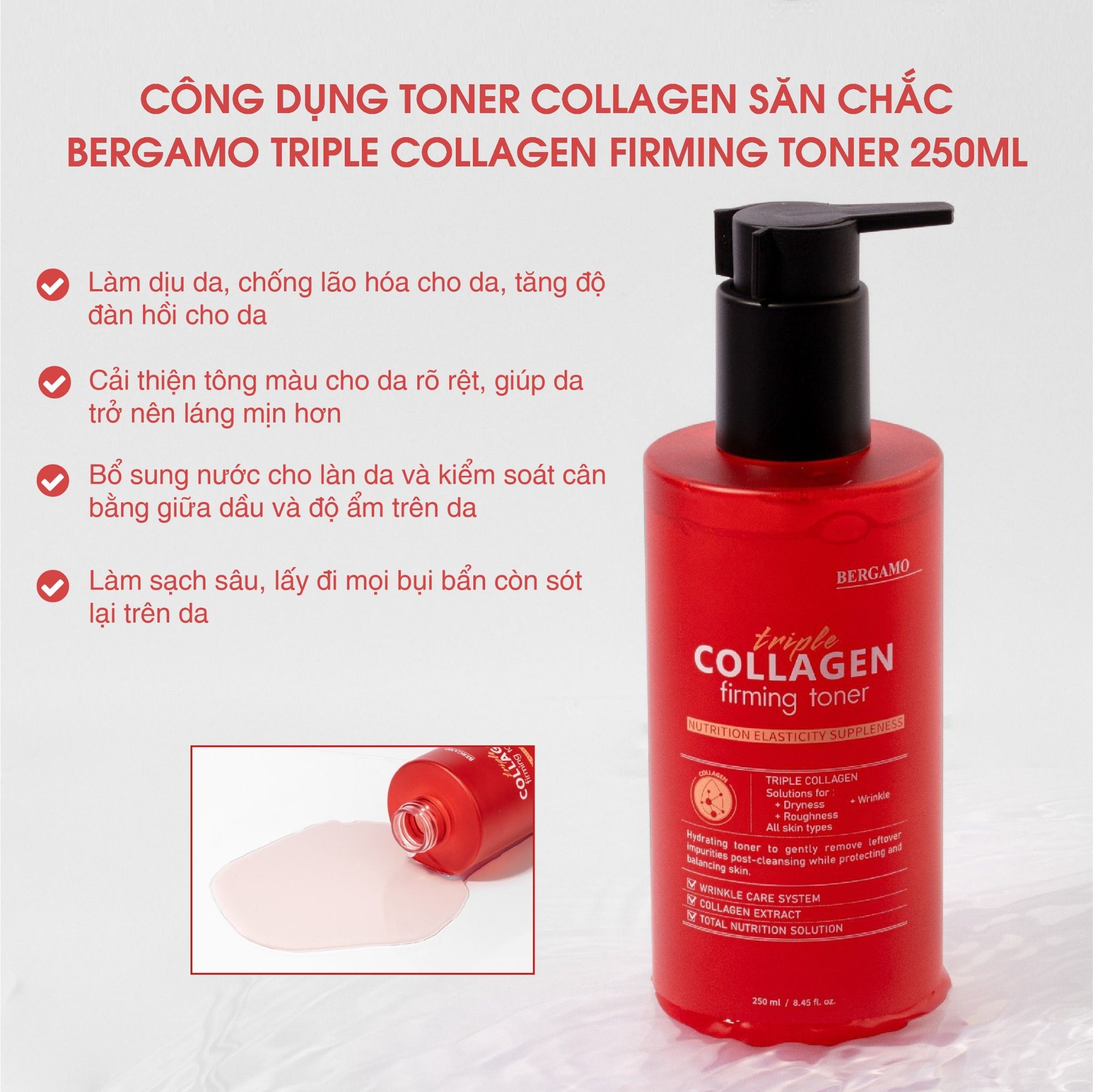 TONER COLLAGEN SĂN CHẮC BERGAMO TRIPLE COLLAGEN FIRMING TONER 250ML