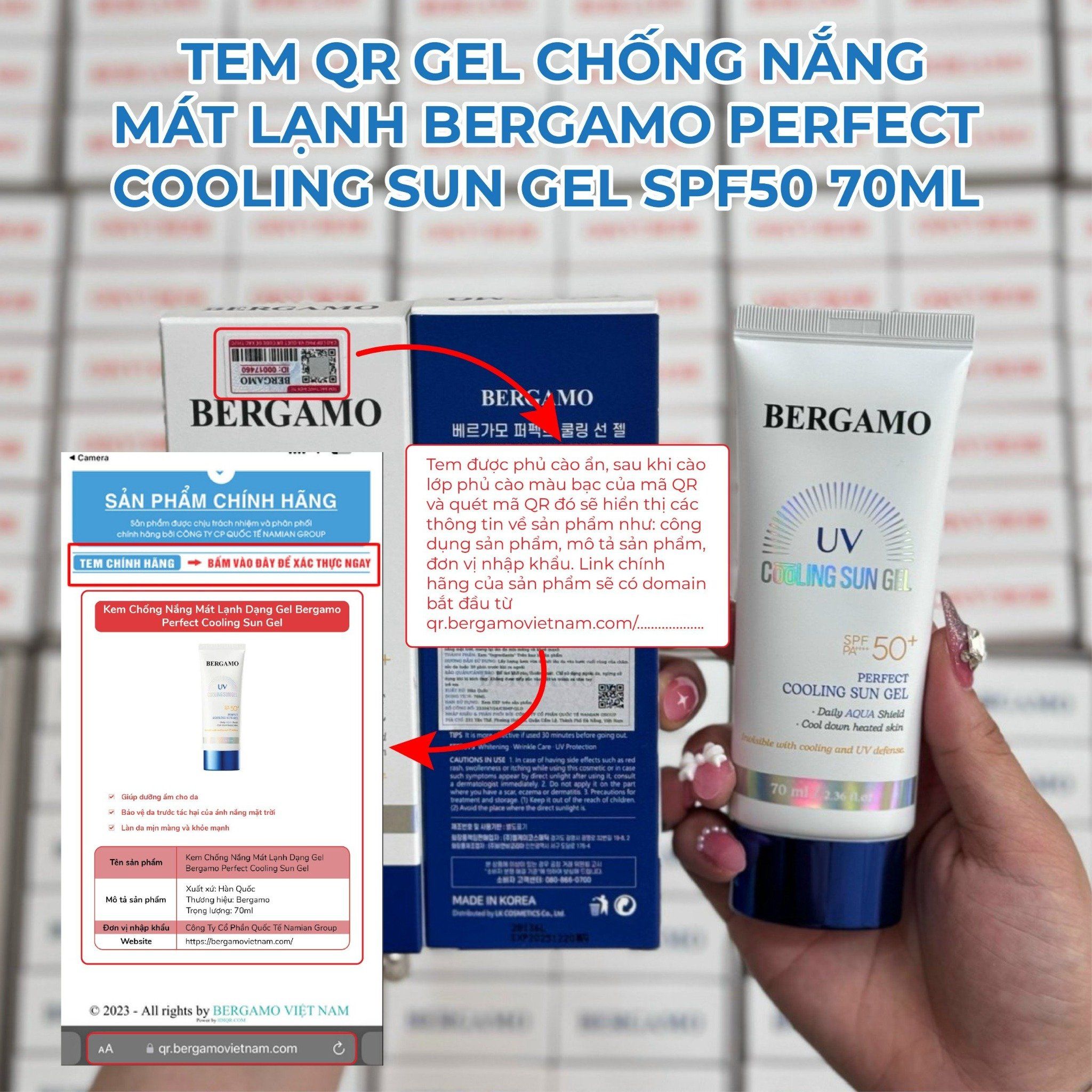 GEL CHỐNG NẮNG MÁT LẠNH BERGAMO PERFECT COOLING SUN GEL SPF50 70ML