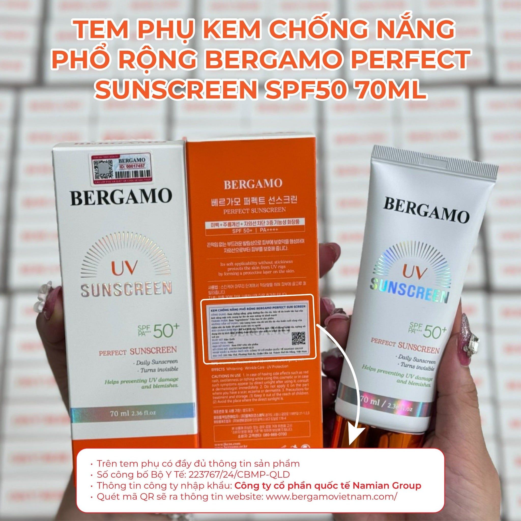 KEM CHỐNG NẮNG PHỔ RỘNG BERGAMO PERFECT SUNSCREEN SPF50 70ML