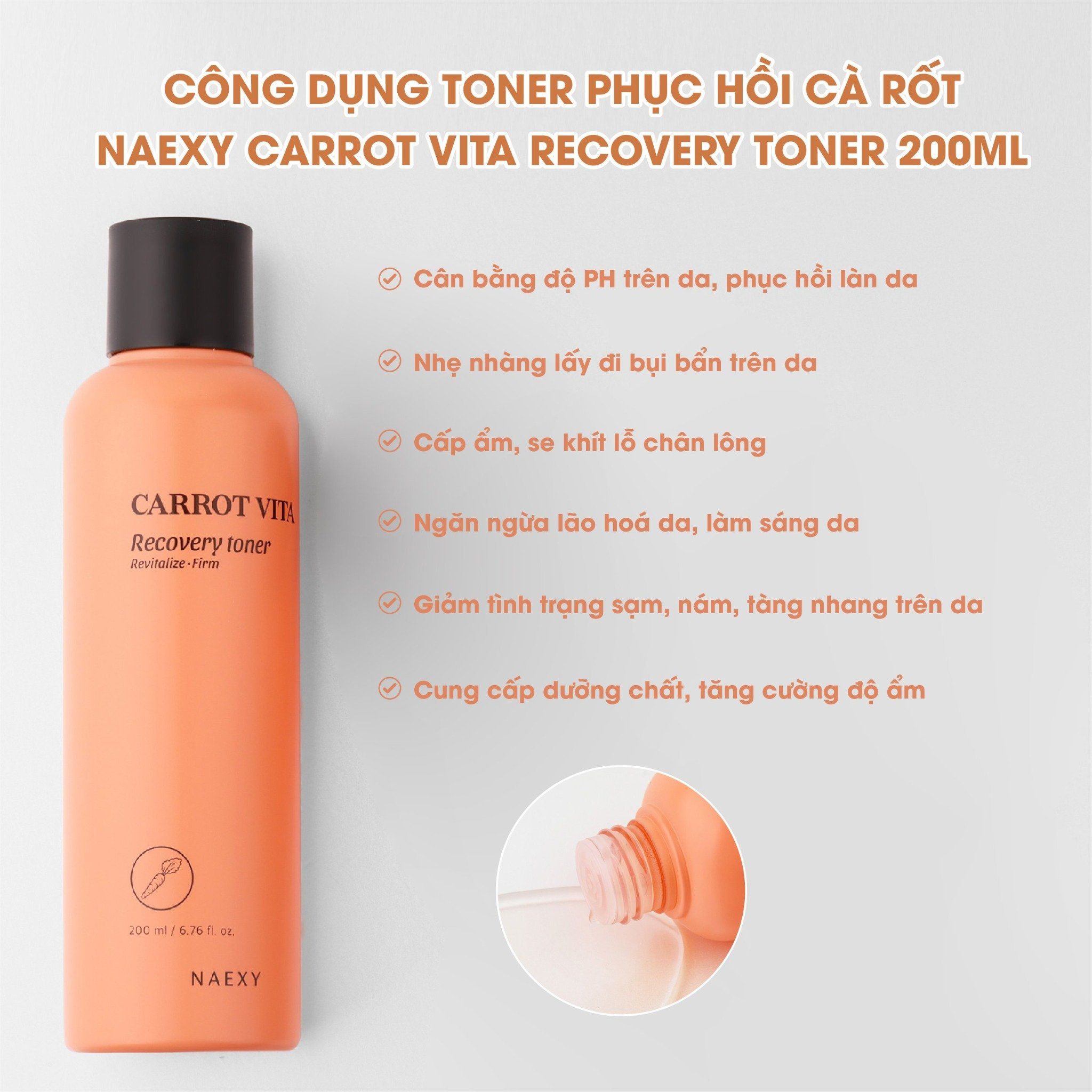 TONER HỖ TRỢ PHỤC HỒI CÀ RỐT NAEXY CARROT VITA RECOVERY TONER 200ML