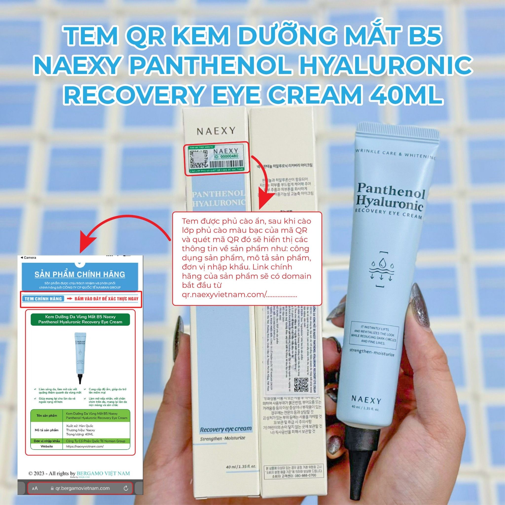 KEM DƯỠNG MẮT B5 NAEXY PANTHENOL HYALURONIC RECOVERY EYE CREAM 40ML