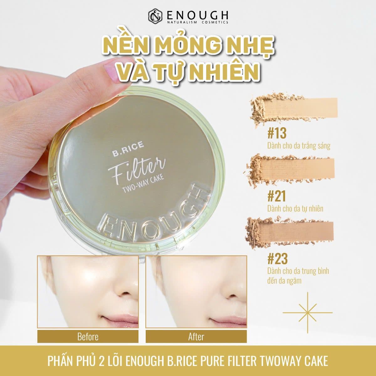 PHẤN PHỦ 2 LÕI ENOUGH B.RICE PURE FILTER TWOWAY CAKE 12G+12G