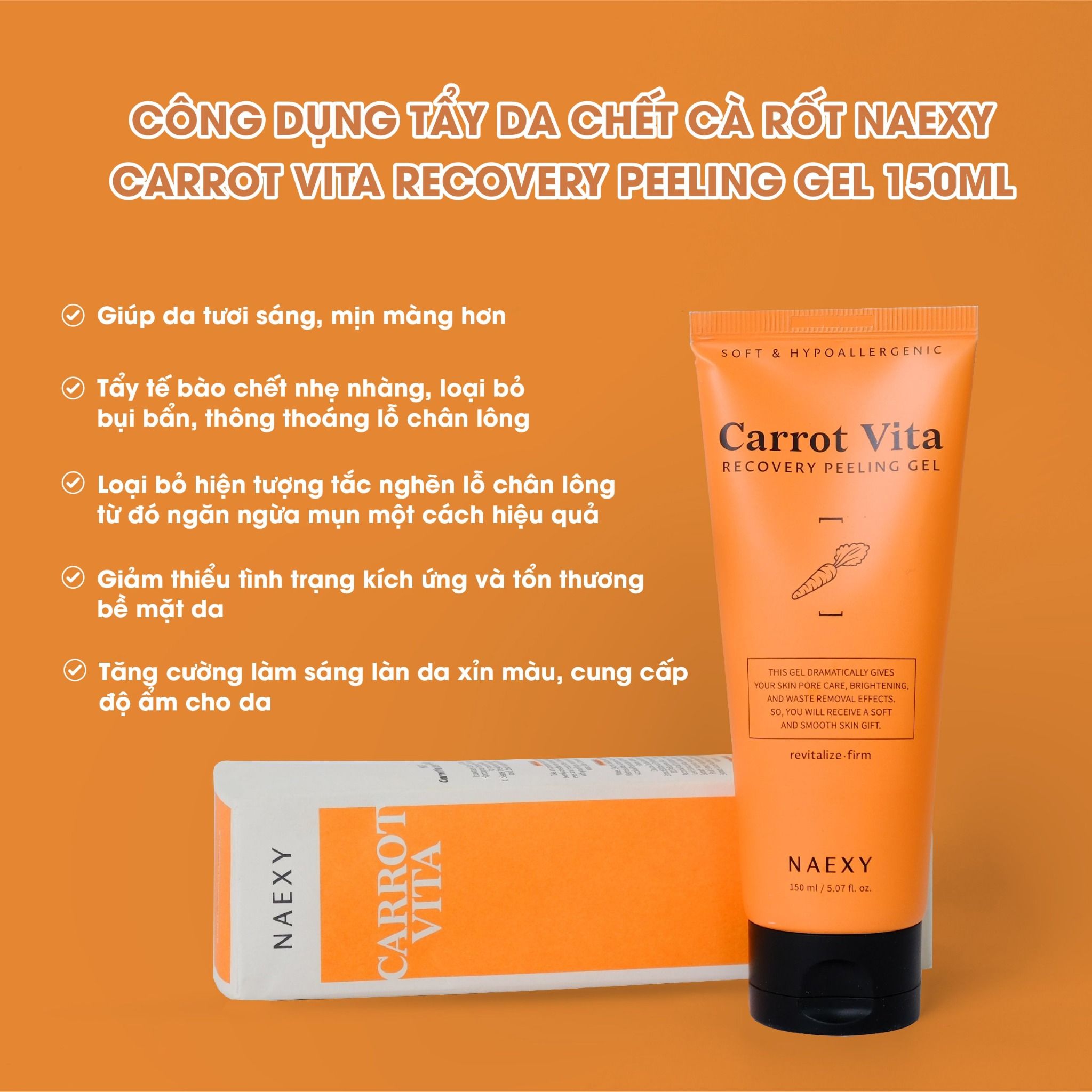 TẨY DA CHẾT CÀ RỐT NAEXY CARROT VITA RECOVERY PEELING GEL 150ML
