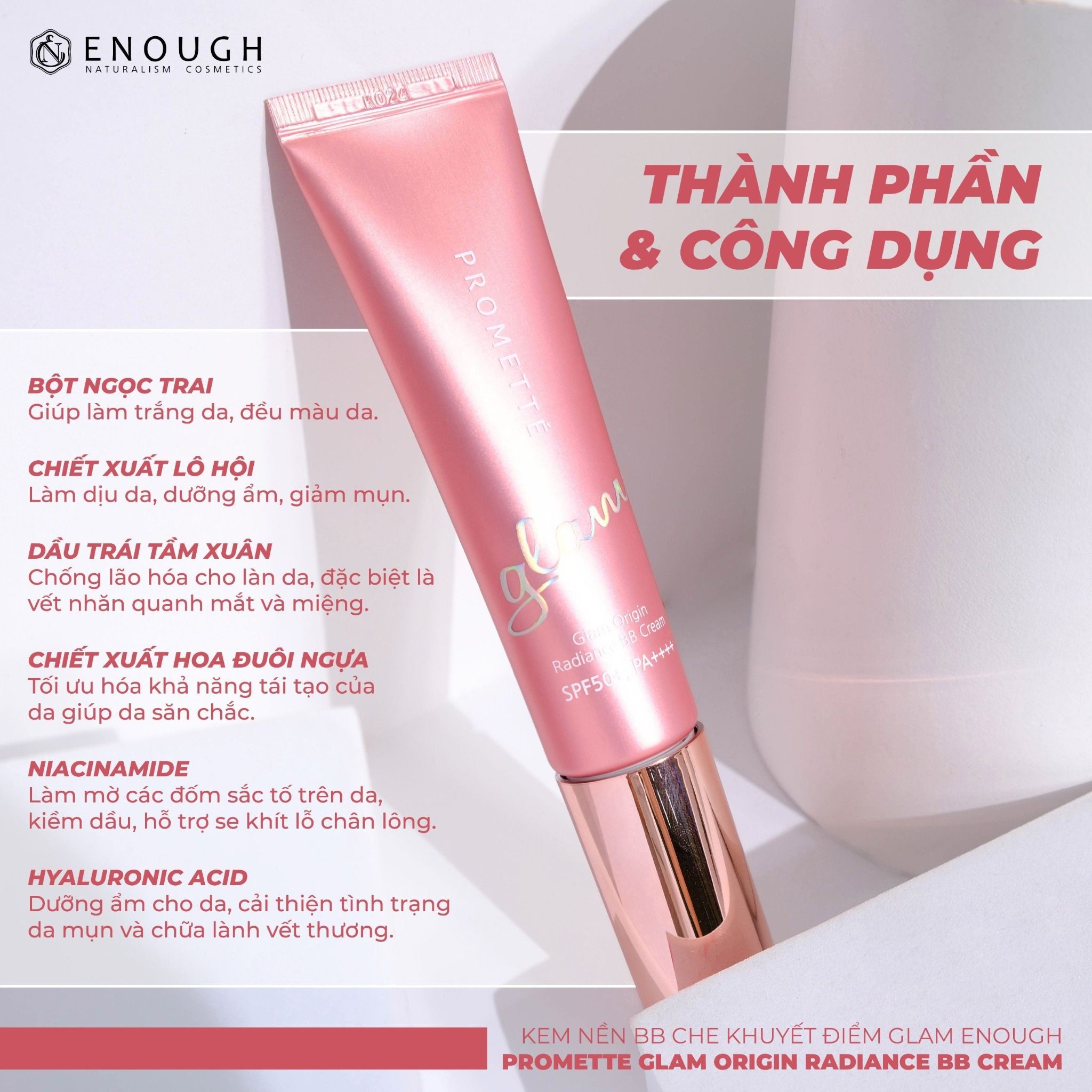 KEM NỀN BB CHE KHUYẾT ĐIỂM GLAM ENOUGH PROMETTE GLAM ORIGIN RADIANCE BB CREAM 30G