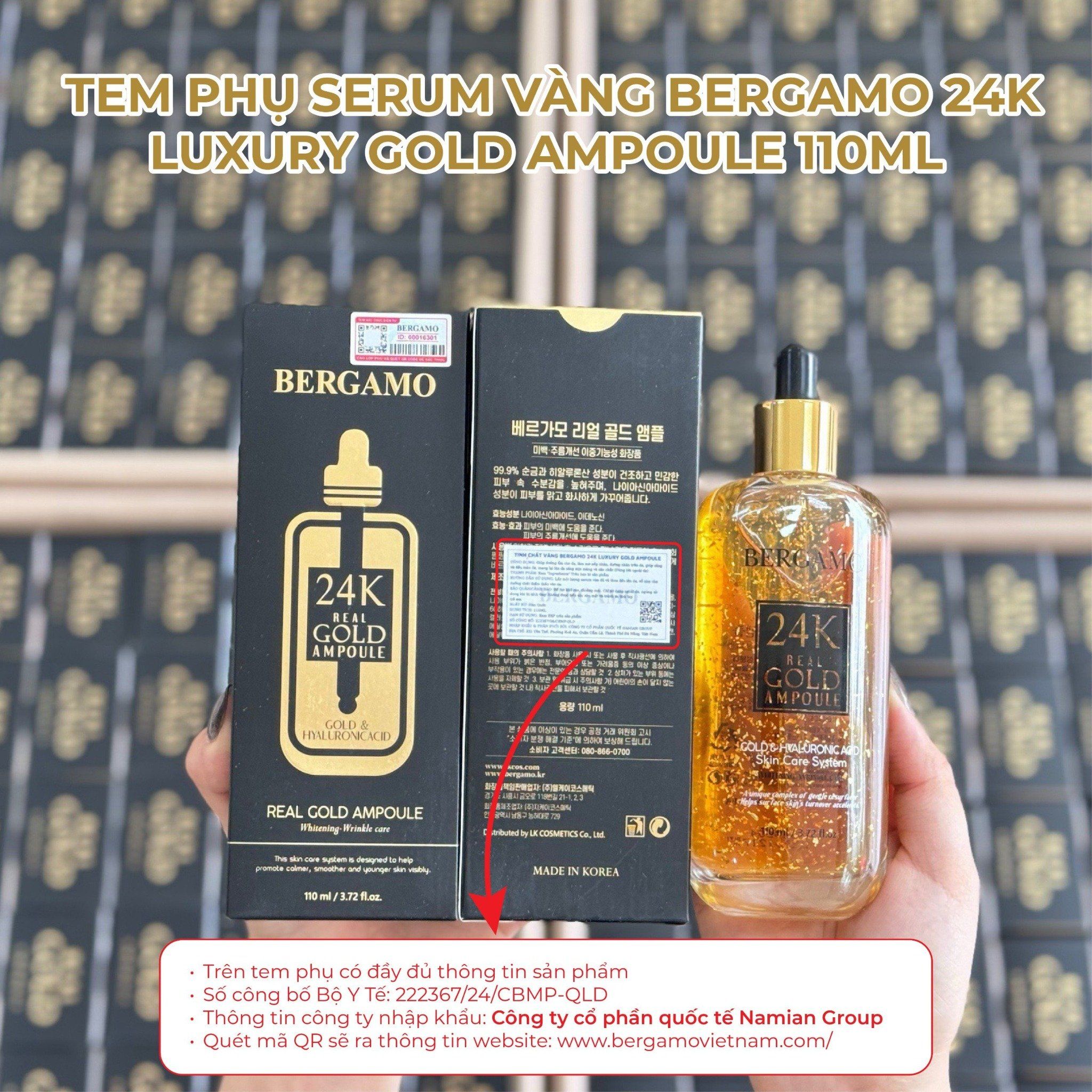 TINH CHẤT VÀNG BERGAMO 24K LUXURY GOLD AMPOULE 110ML