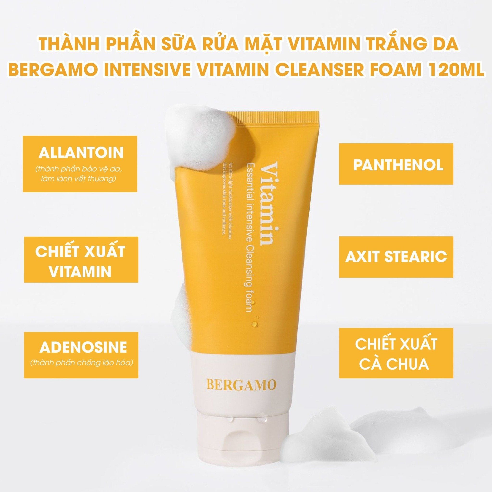 SỮA RỬA MẶT VITAMIN SÁNG DA BERGAMO INTENSIVE VITAMIN CLEANSING FOAM 120ML