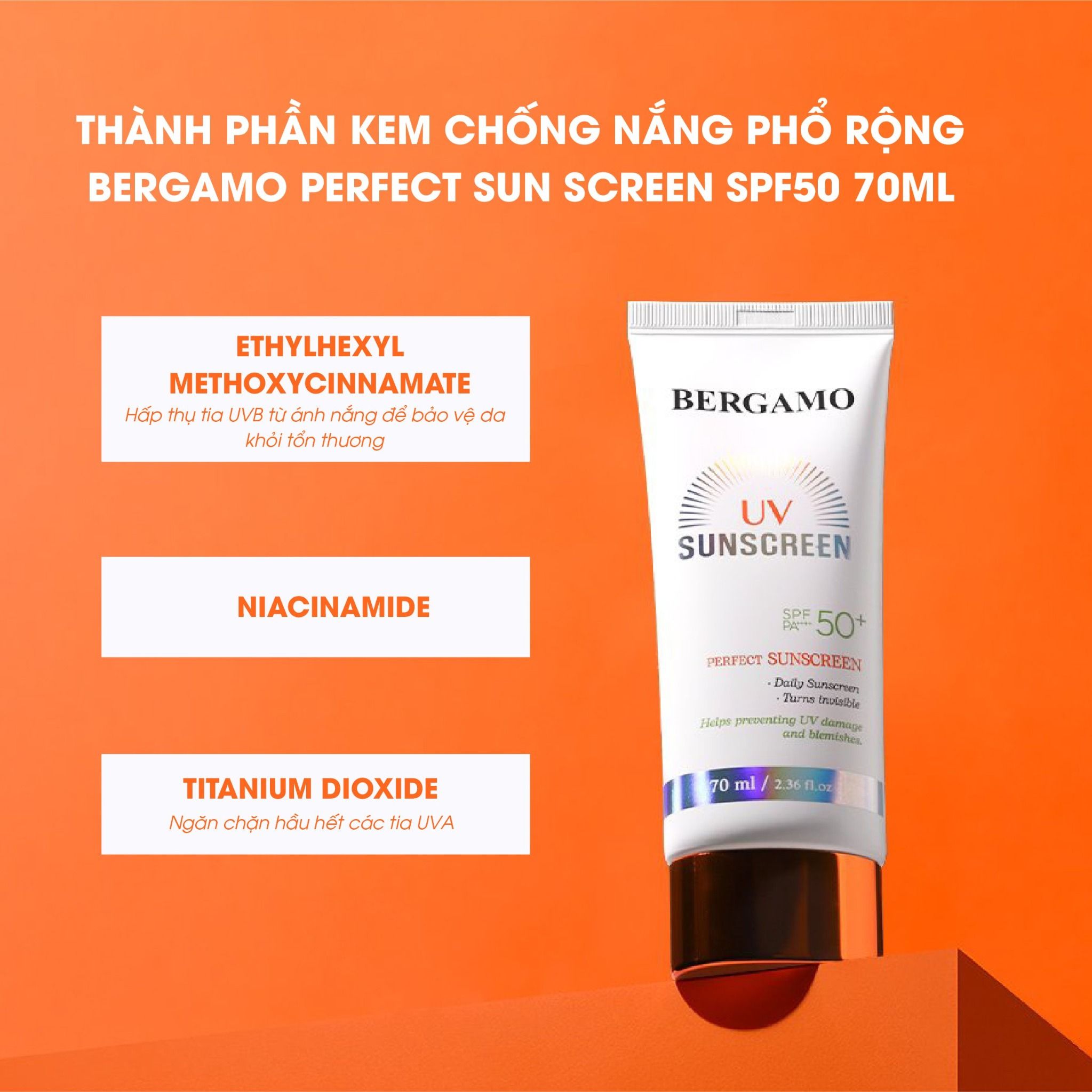KEM CHỐNG NẮNG PHỔ RỘNG BERGAMO PERFECT SUNSCREEN SPF50 70ML