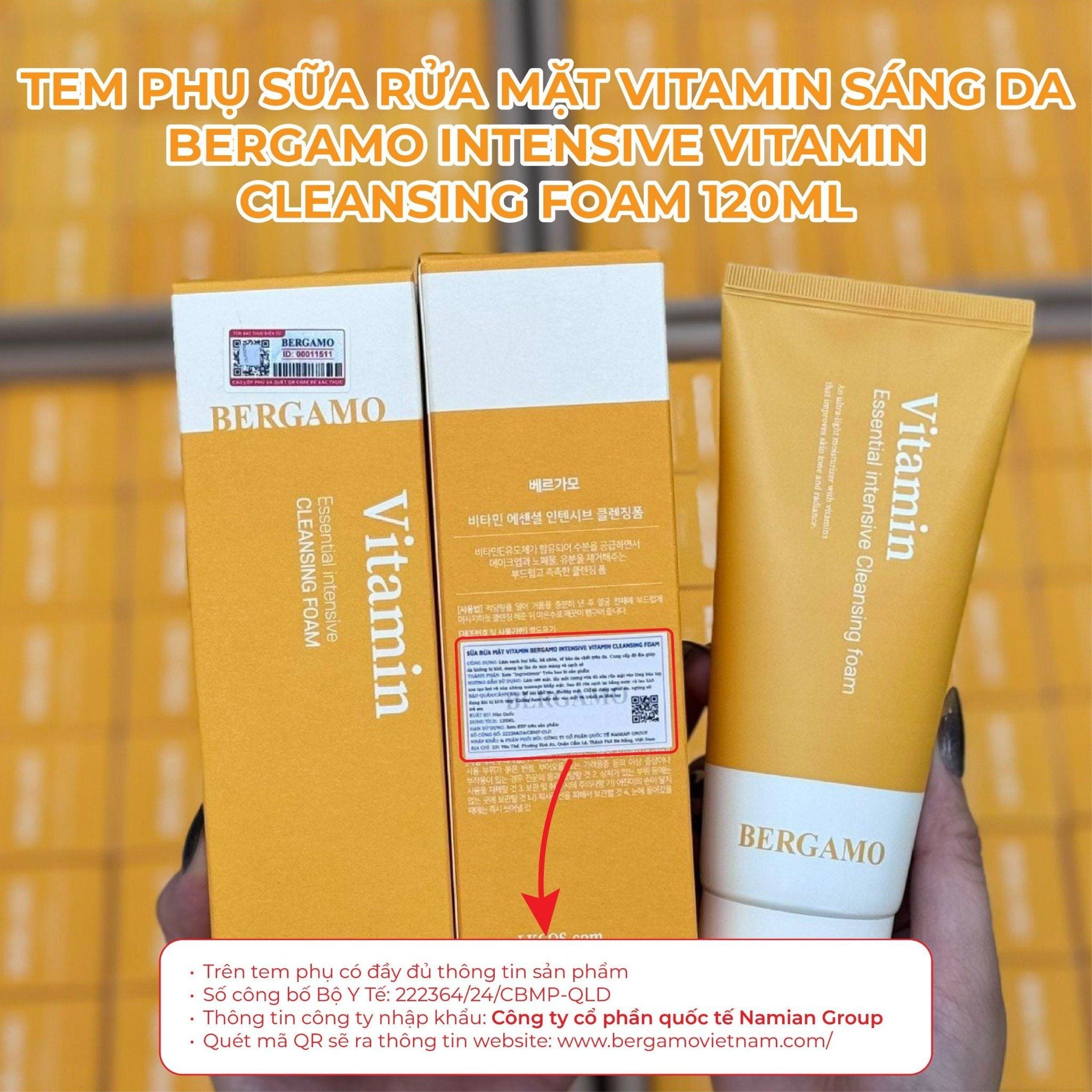 SỮA RỬA MẶT VITAMIN SÁNG DA BERGAMO INTENSIVE VITAMIN CLEANSING FOAM 120ML