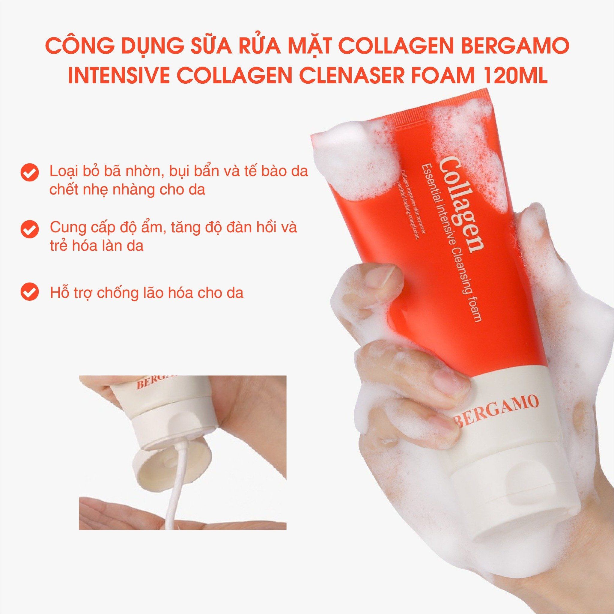 SỮA RỬA MẶT COLLAGEN BERGAMO INTENSIVE COLLAGEN CLEANSING FOAM 120ML