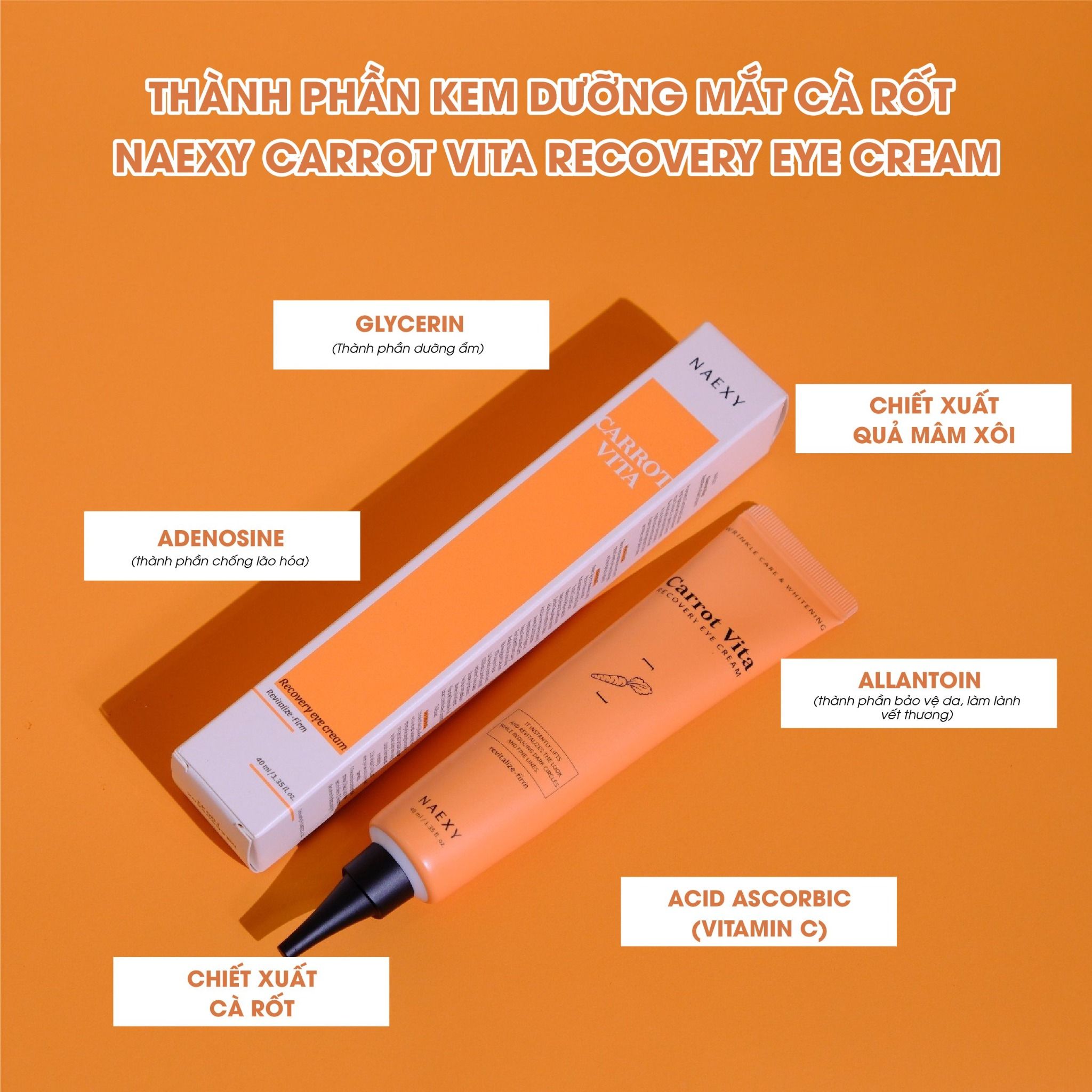 KEM DƯỠNG MẮT CÀ RỐT NAEXY CARROT VITA RECOVERY EYE CREAM 40ML