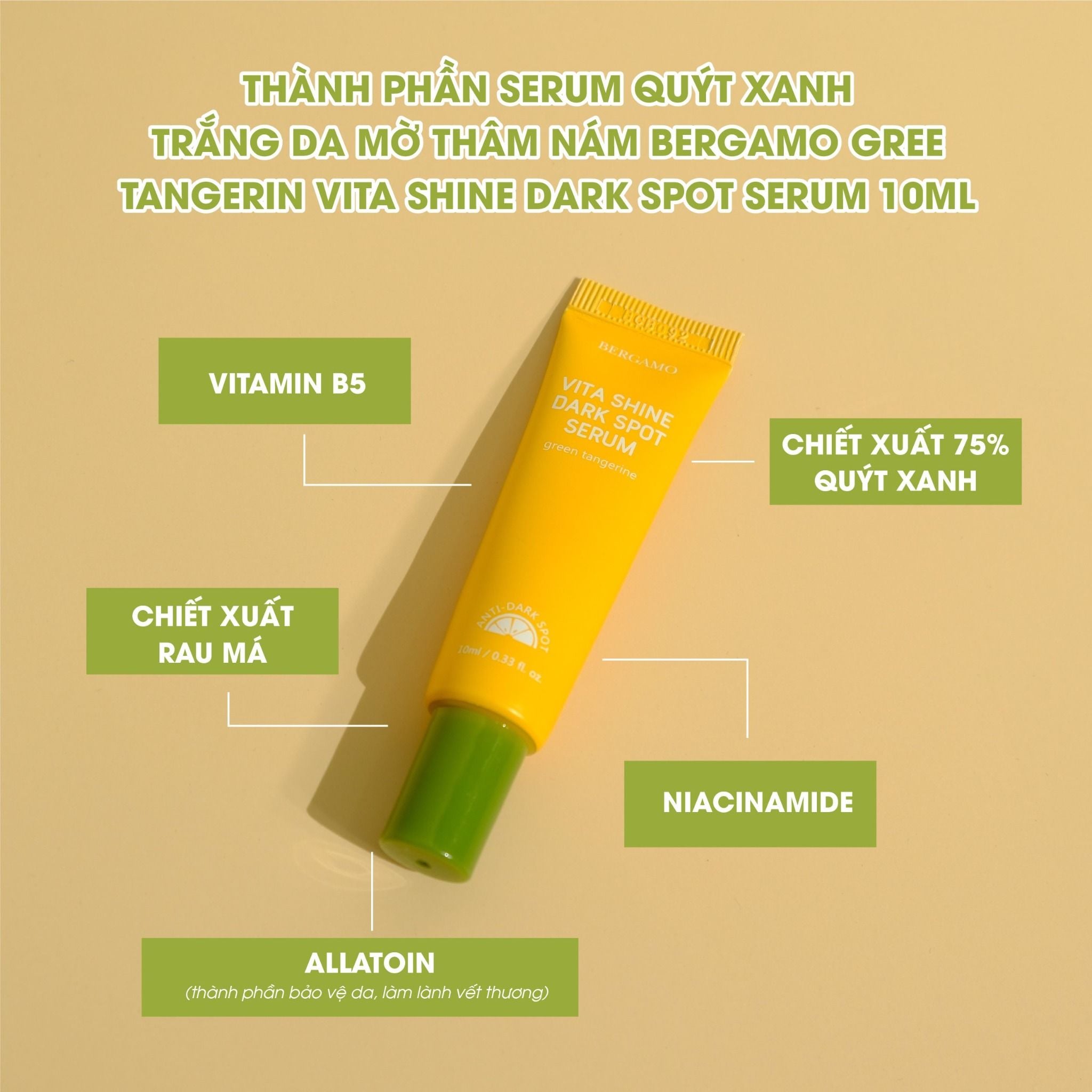 SERUM QUÝT XANH SÁNG DA MỜ THÂM NÁM BERGAMO GREEN TANGERINE VITA SHINE DARK SPOT SERUM 10ML
