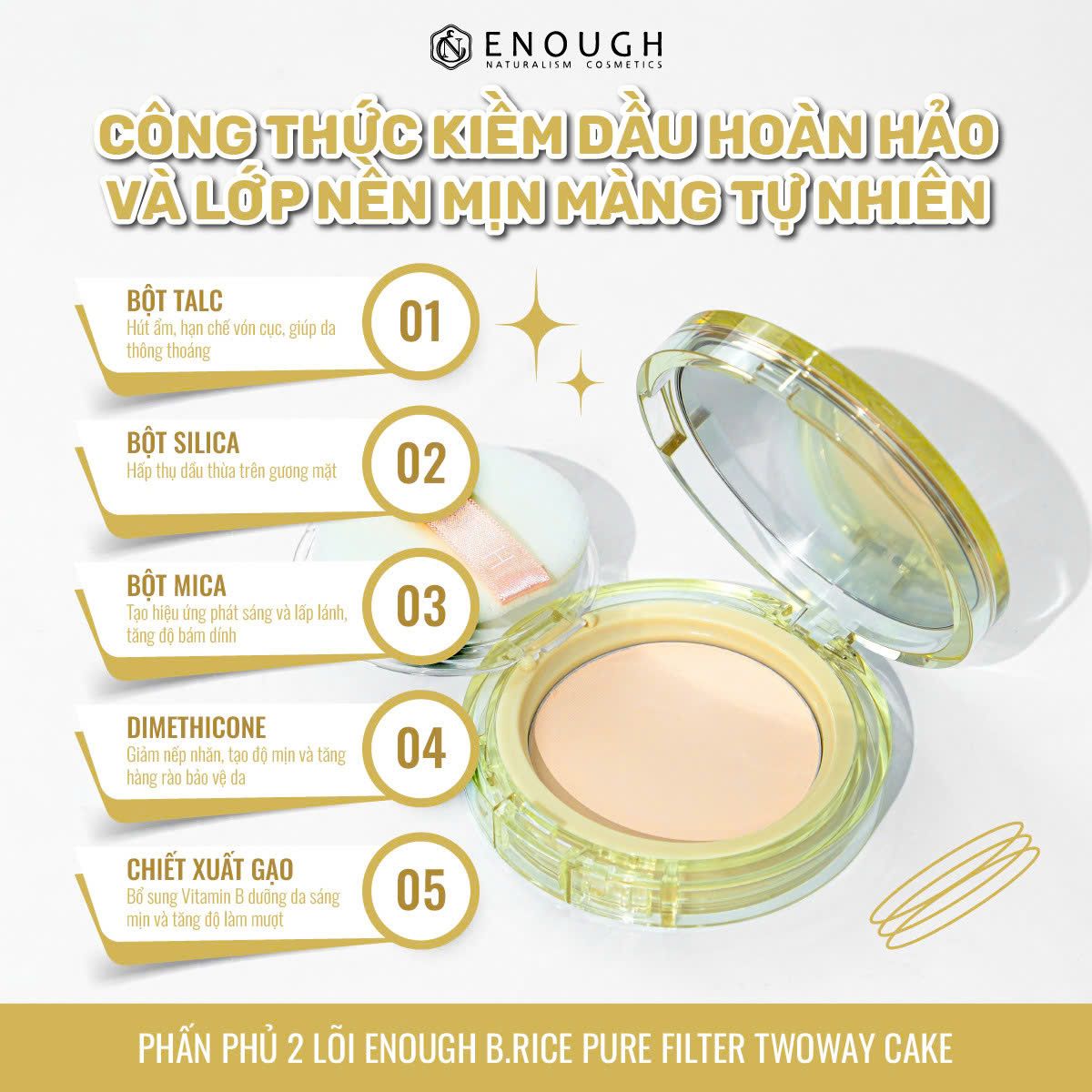 PHẤN PHỦ 2 LÕI ENOUGH B.RICE PURE FILTER TWOWAY CAKE 12G+12G