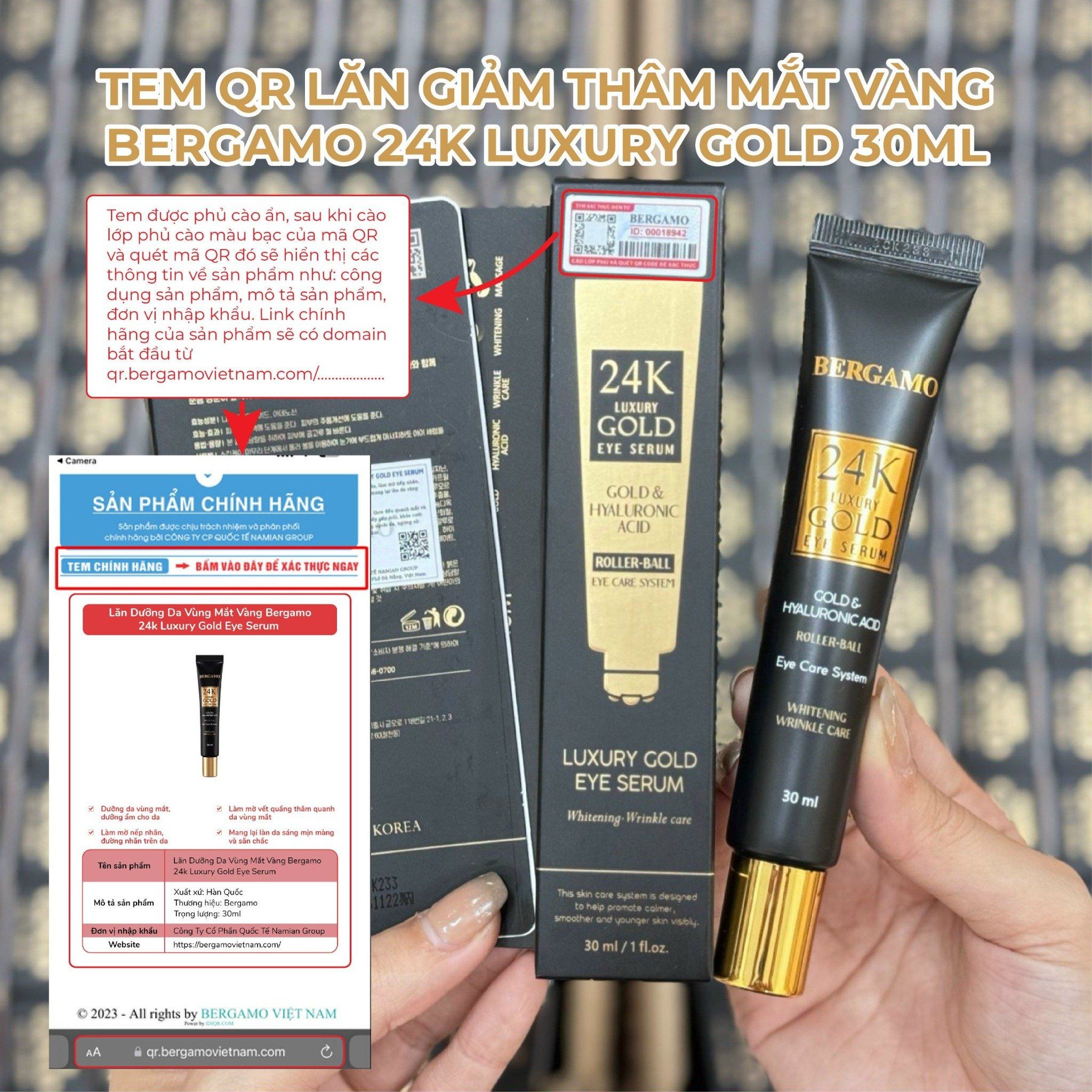 LĂN GIẢM THÂM MẮT VÀNG BERGAMO 24K LUXURY GOLD 30ML