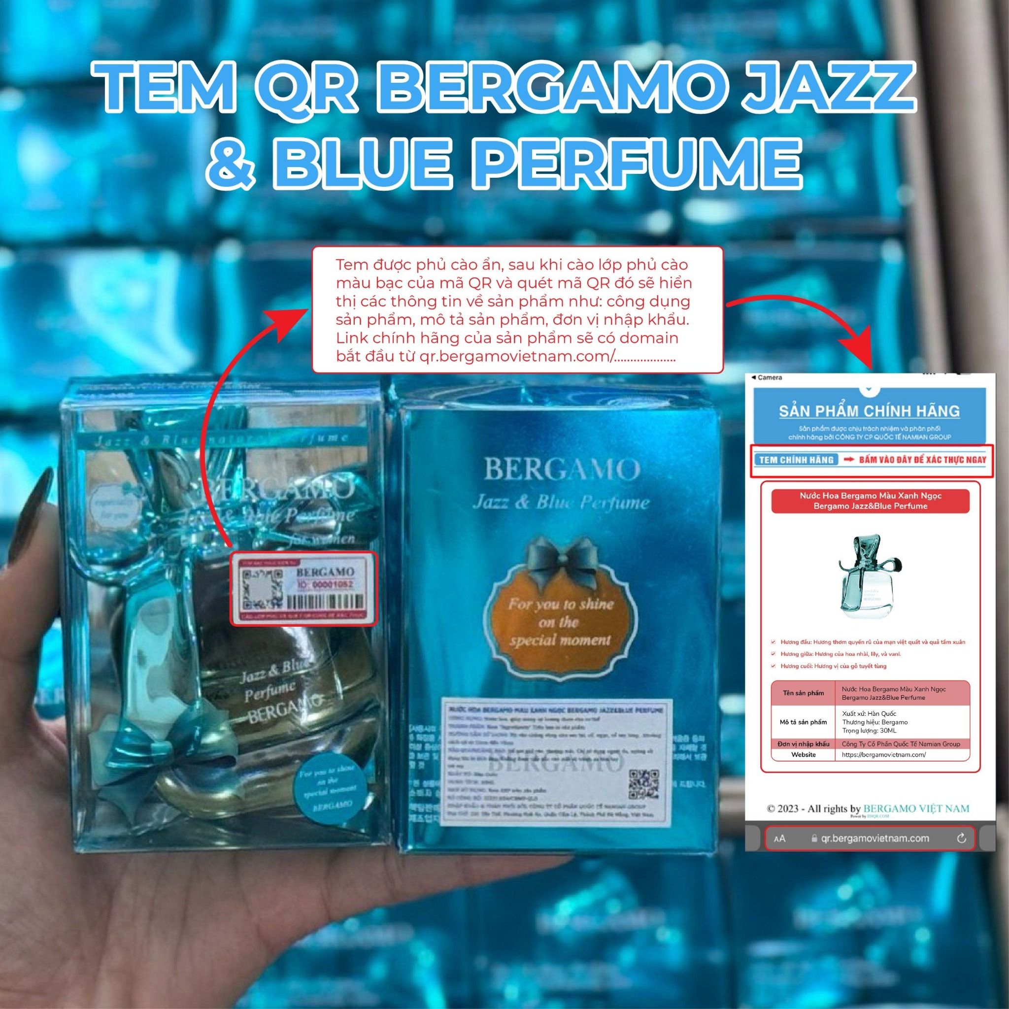 NƯỚC HOA BERGAMO MÀU XANH NGỌC BERGAMO JAZZ&BLUE PERFUME 30ML