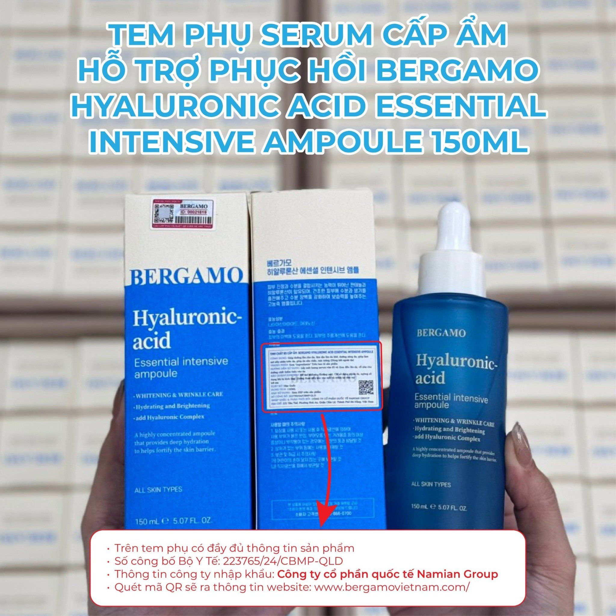 SERUM CẤP ẨM HỖ TRỢ PHỤC HỒI BERGAMO HYALURONIC ACID ESSENTIAL INTENSIVE AMPOULE 150ML