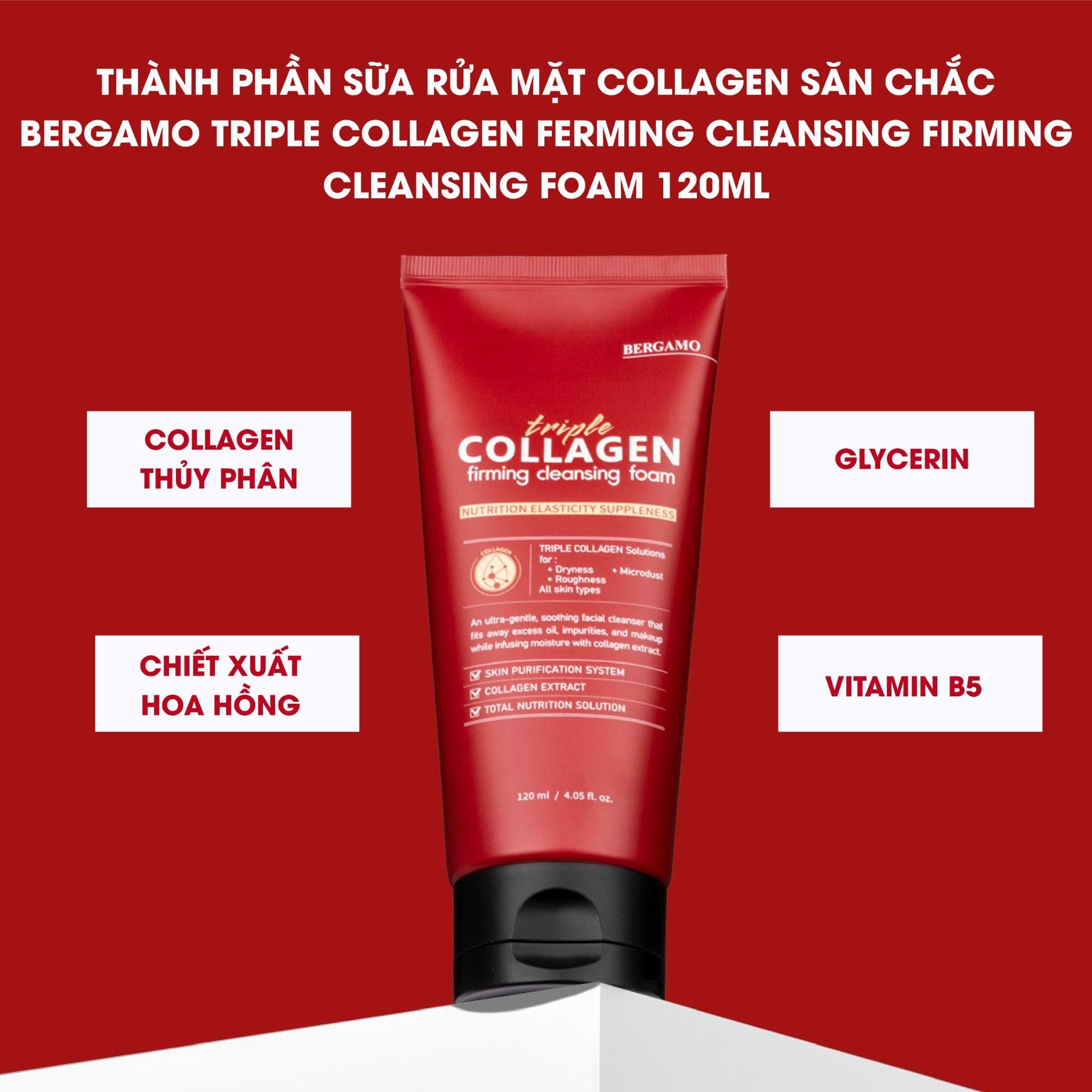 SỮA RỬA MẶT COLLAGEN SĂN CHẮC BERGAMO TRIPLE COLLAGEN FIRMING CLEANSING FOAM 120ML
