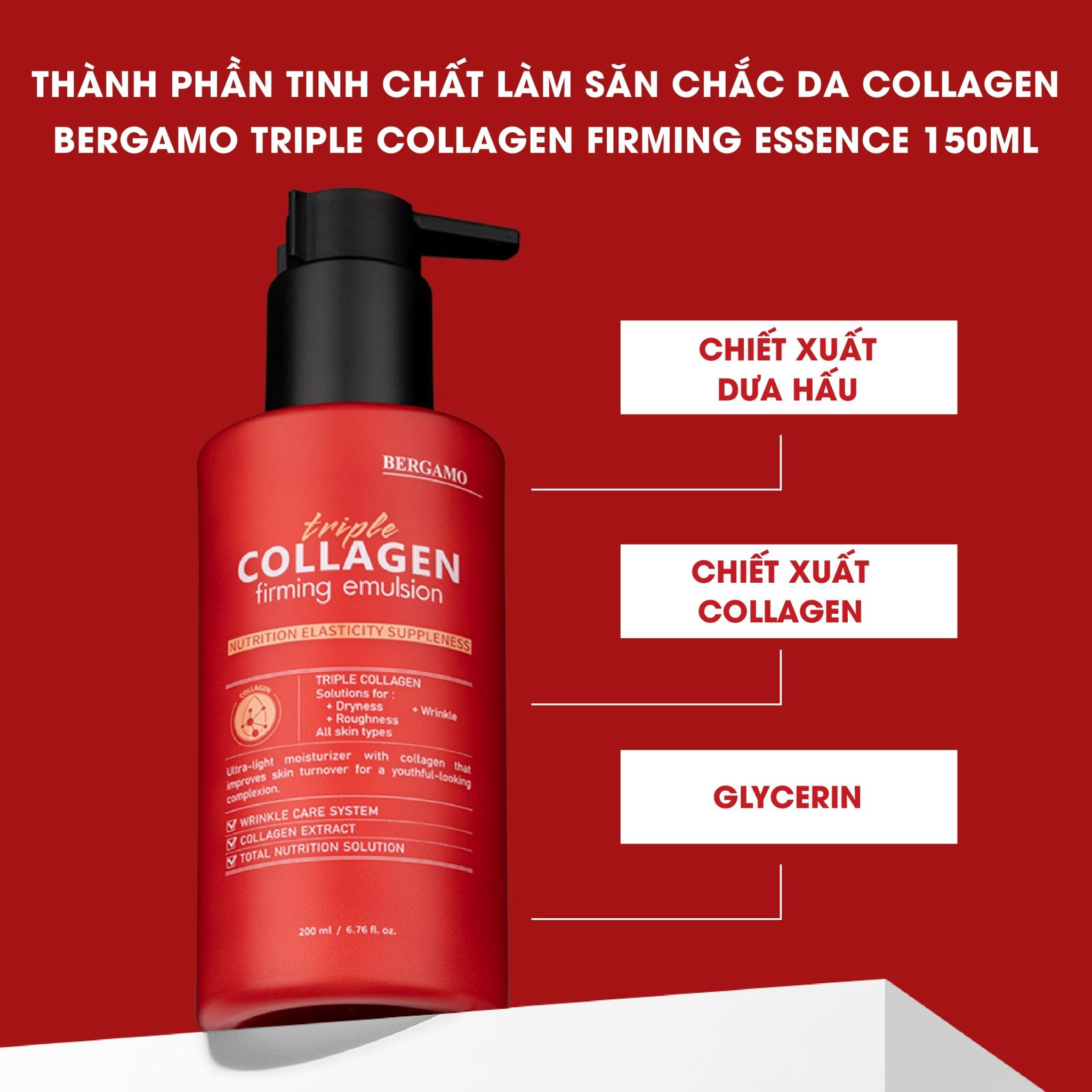 TINH CHẤT LÀM SĂN CHẮC DA BERGAMO TRIPLE COLLAGEN FIRMING ESSENCE 150ML