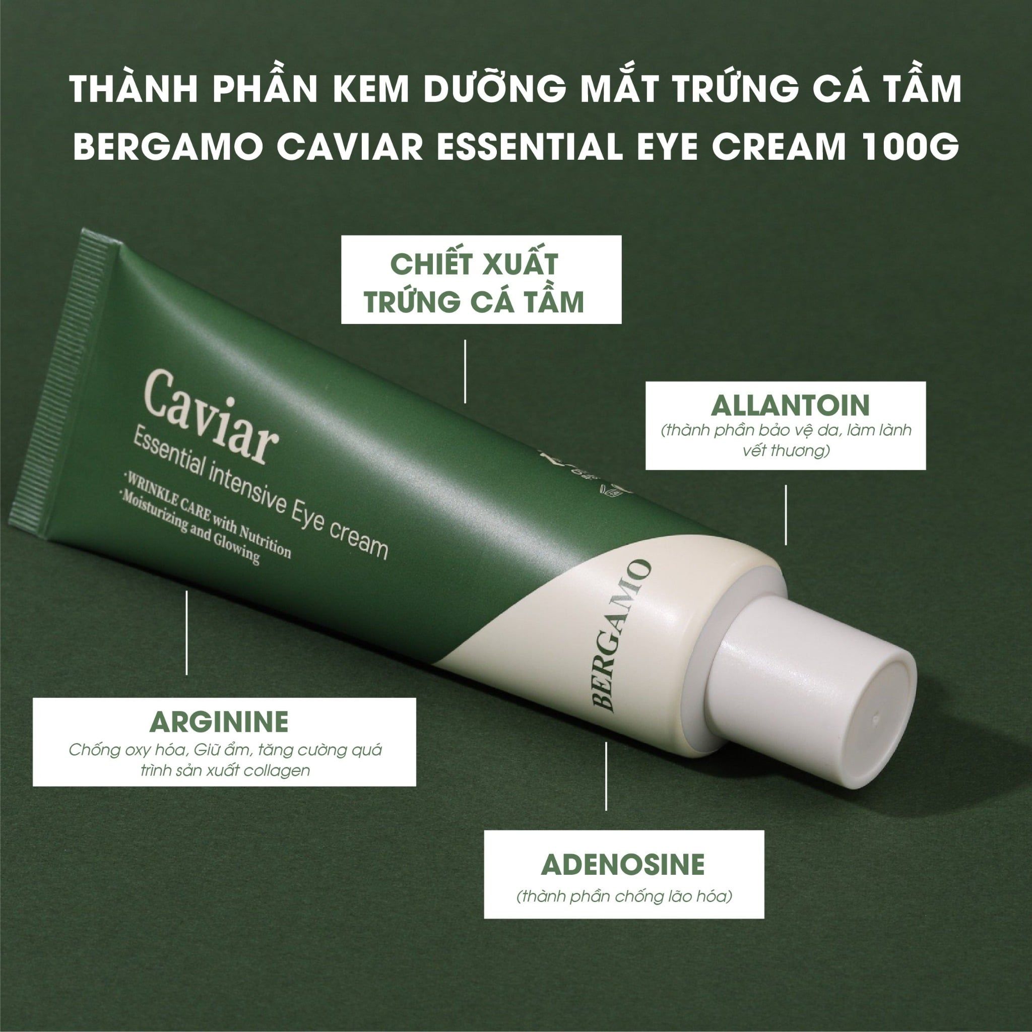 KEM DƯỠNG MẮT TRỨNG CÁ TẦM BERGAMO CAVIAR ESSENTIAL INTENSIVE EYE CREAM 100G