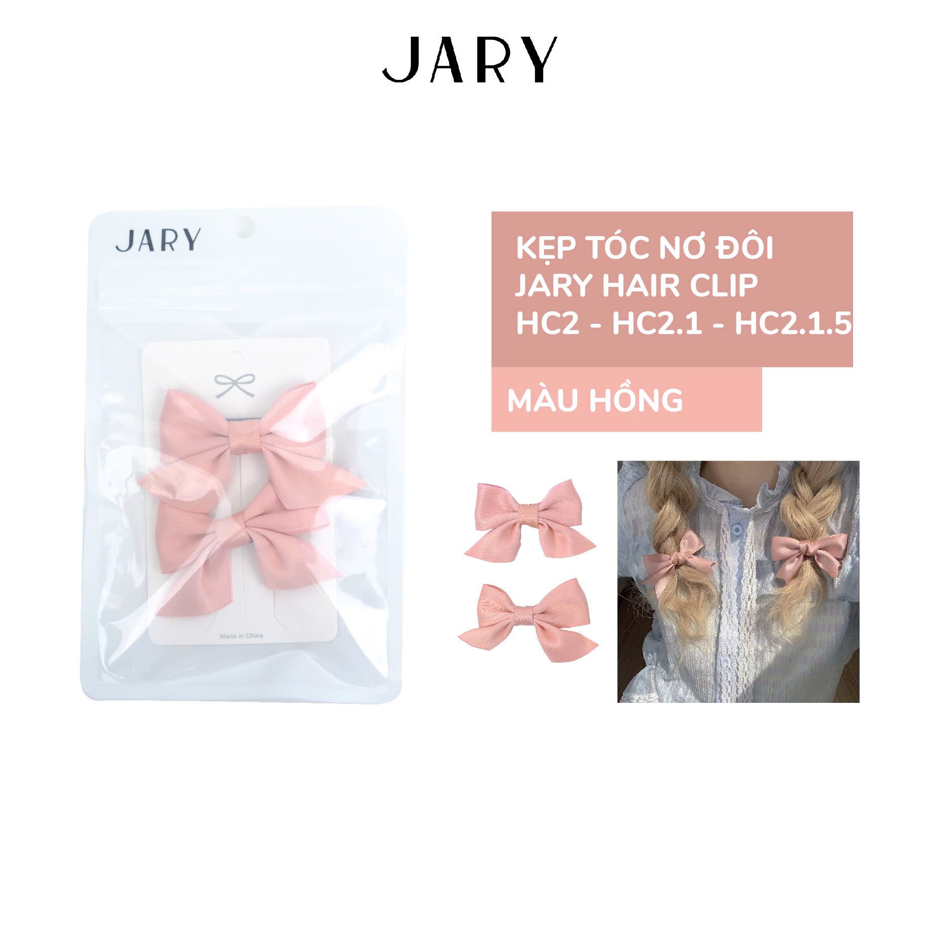 KẸP TÓC NƠ ĐÔI JARY HAIR CLIP - HC2 - HC2.1 - HC2.1.5 - MÀU HỒNG
