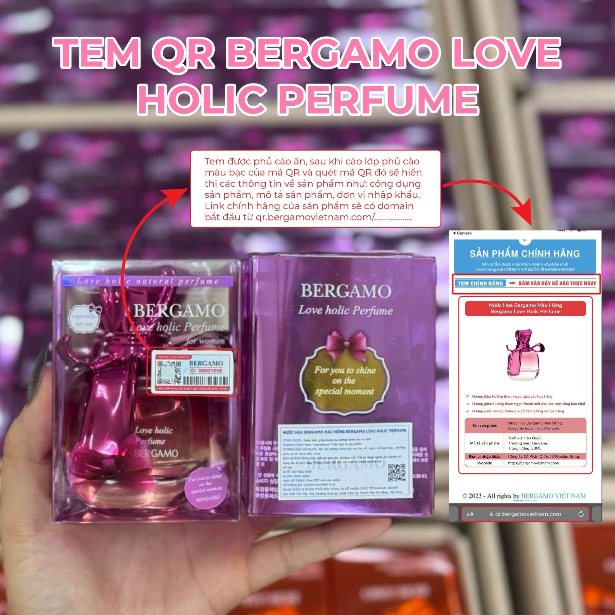 NƯỚC HOA BERGAMO MÀU HỒNG BERGAMO LOVE HOLIC PERFUME 30ML