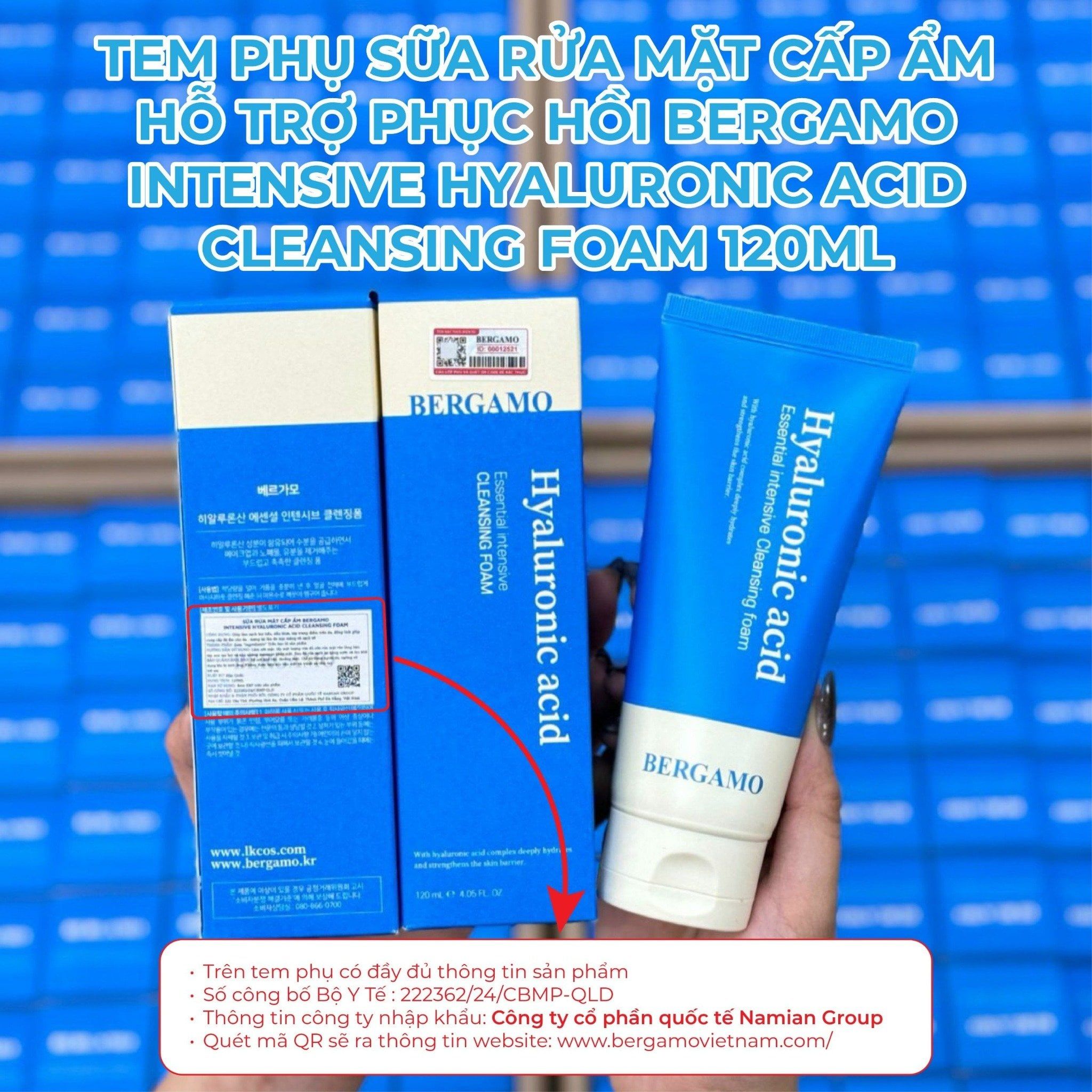 SỮA RỬA MẶT CẤP ẨM HỖ TRỢ PHỤC HỒI BERGAMO INTENSIVE HYALURONIC ACID CLEANSING FOAM 120ML