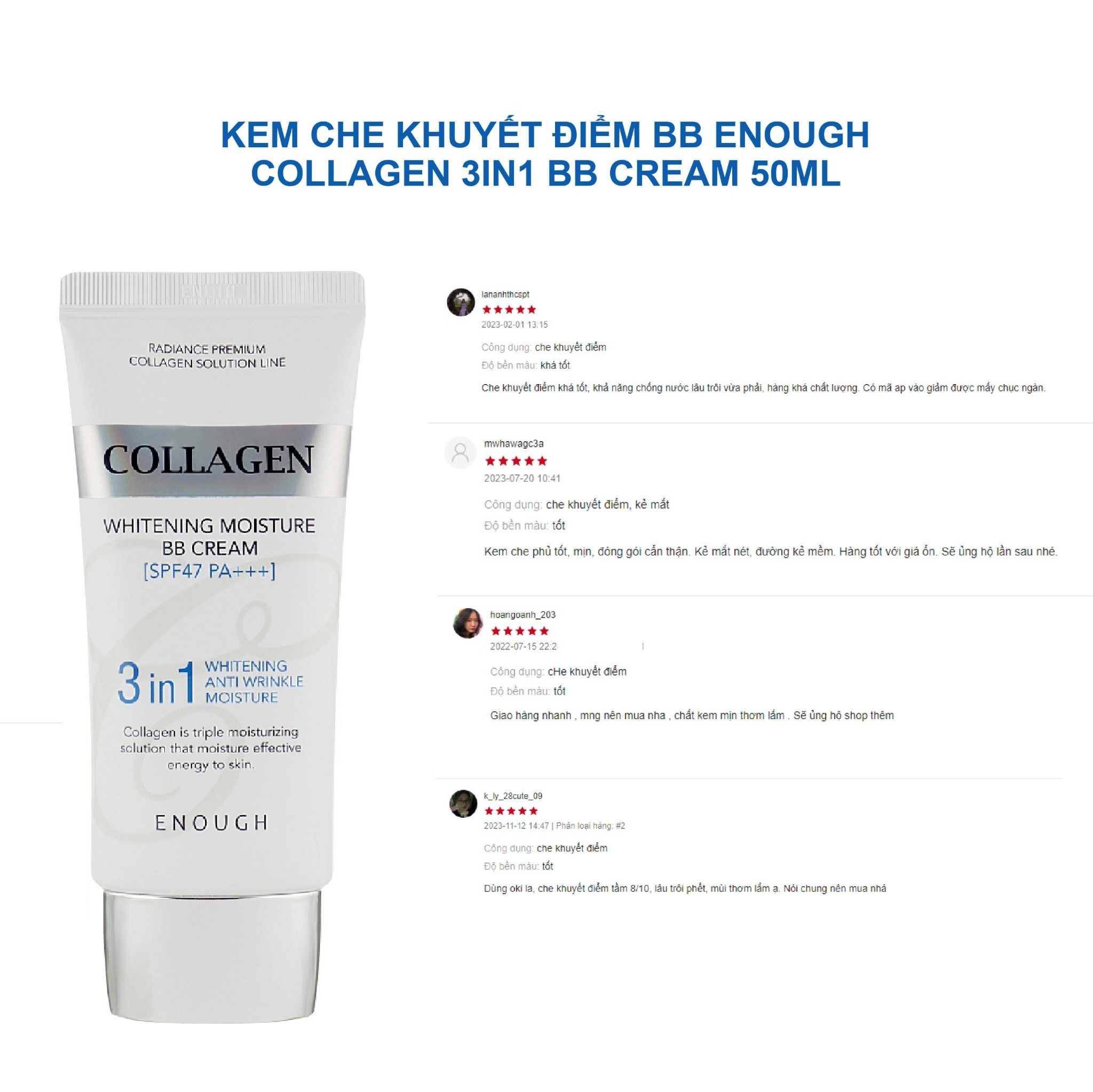 KEM CHE KHUYẾT ĐIỂM BB ENOUGH COLLAGEN 3IN1 BB CREAM 50ML