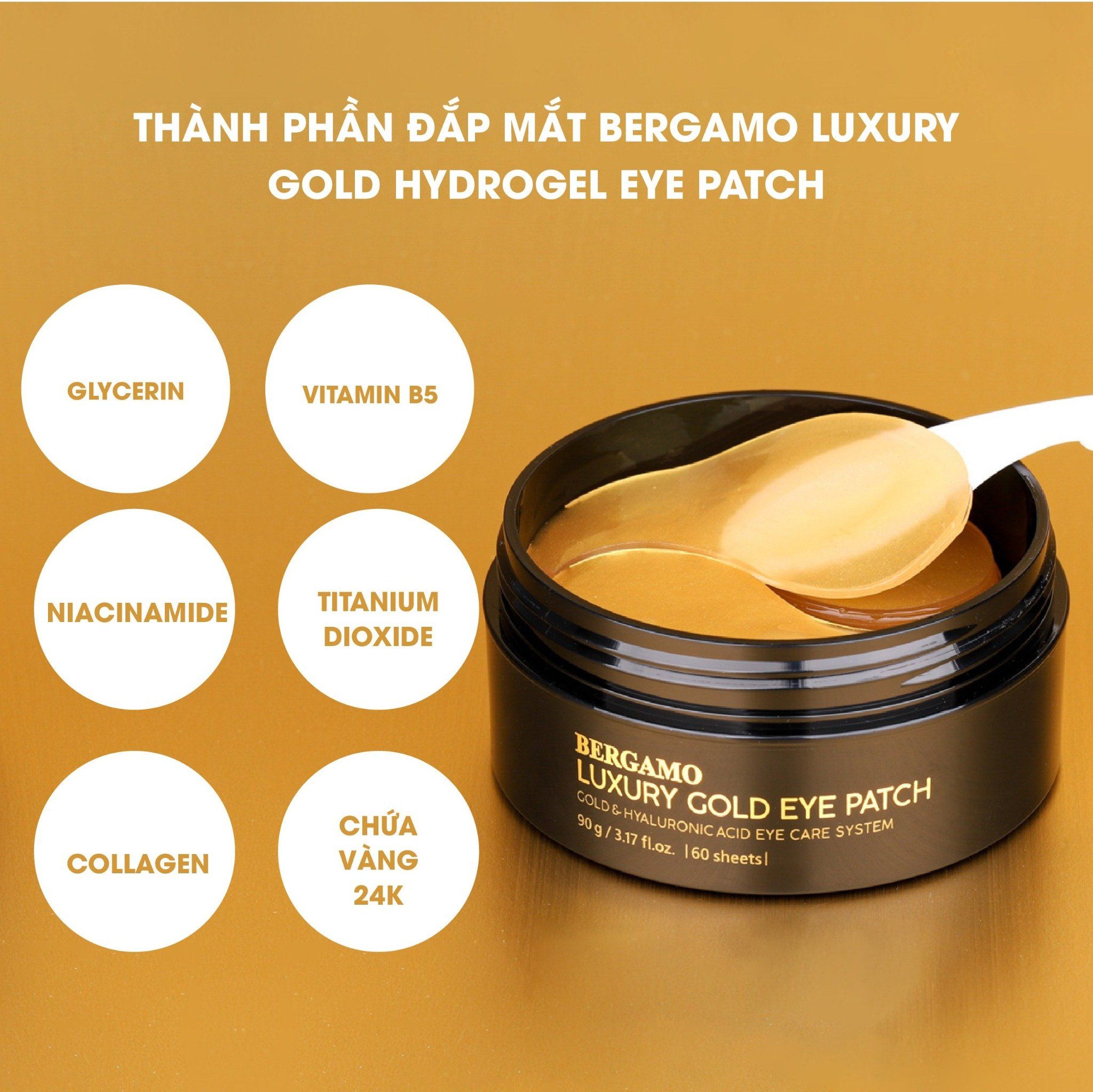ĐẮP MẮT BERGAMO LUXURY GOLD HYDROGEL EYE PATCH (60PCS) 90G