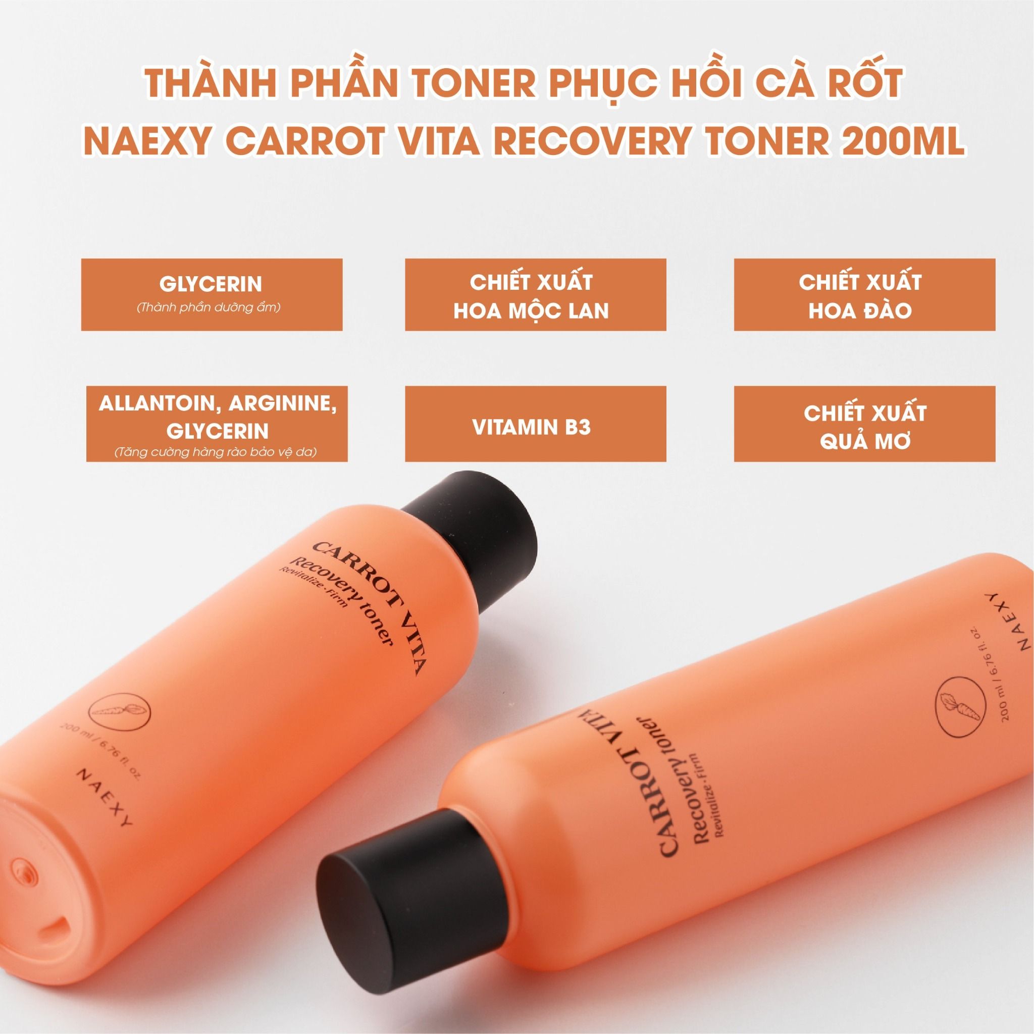 TONER HỖ TRỢ PHỤC HỒI CÀ RỐT NAEXY CARROT VITA RECOVERY TONER 200ML