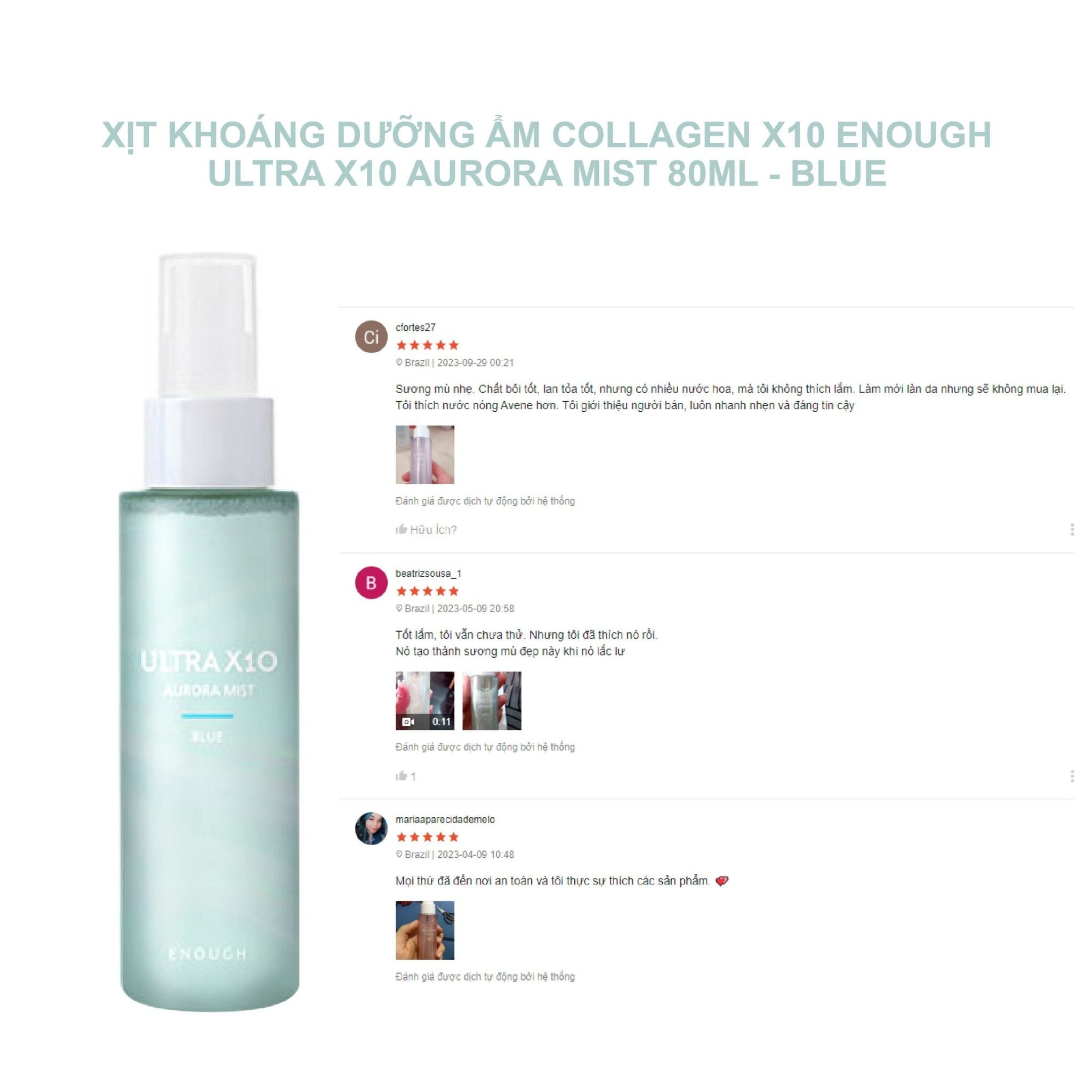 XỊT KHOÁNG COLLAGEN CAO CẤP ENOUGH ULTRA X10 AURORA MIST 80ML - BLUE