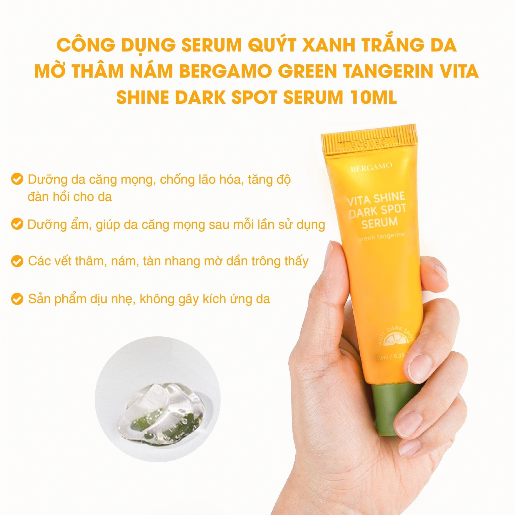 SERUM QUÝT XANH SÁNG DA MỜ THÂM NÁM BERGAMO GREEN TANGERINE VITA SHINE DARK SPOT SERUM 10ML
