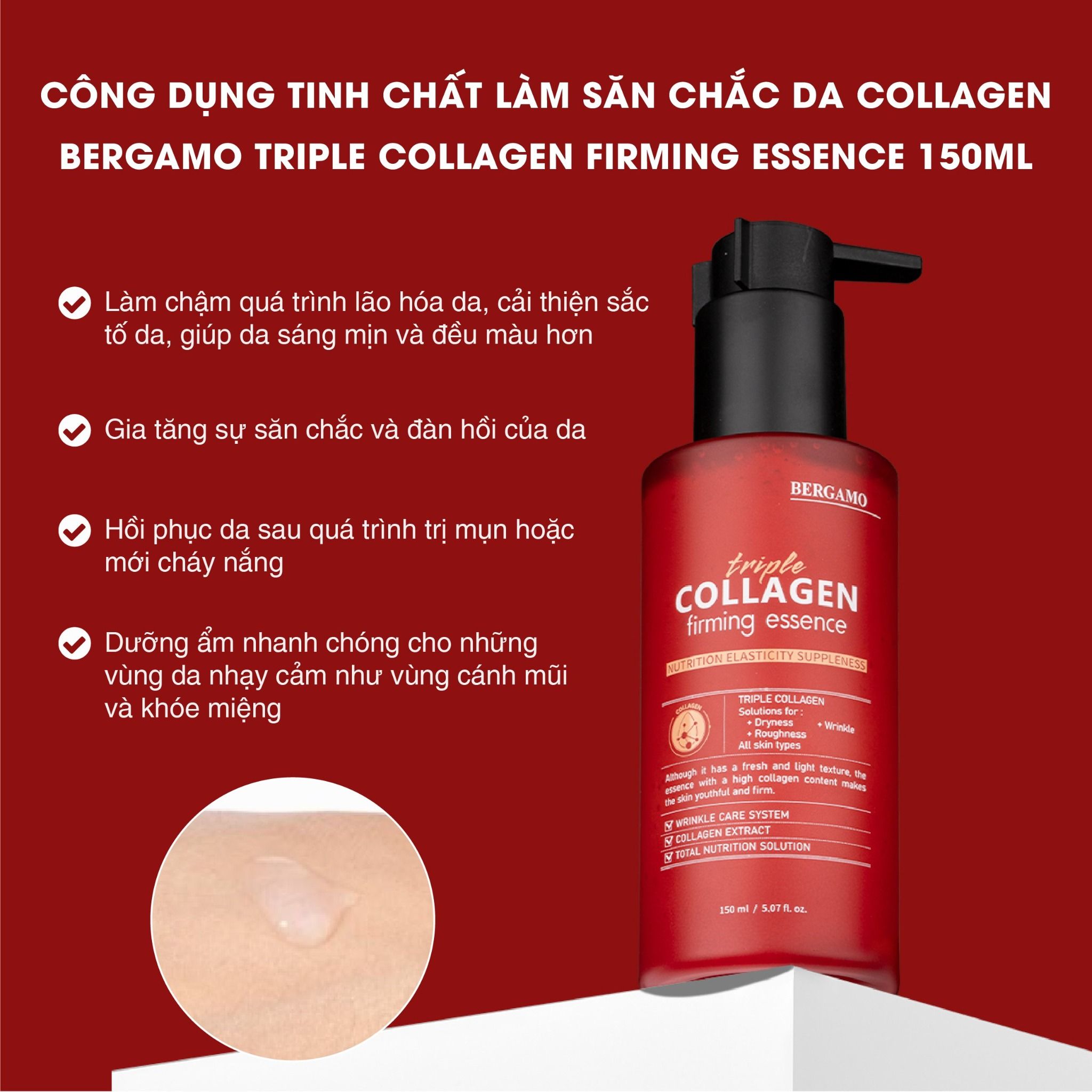 TINH CHẤT LÀM SĂN CHẮC DA BERGAMO TRIPLE COLLAGEN FIRMING ESSENCE 150ML