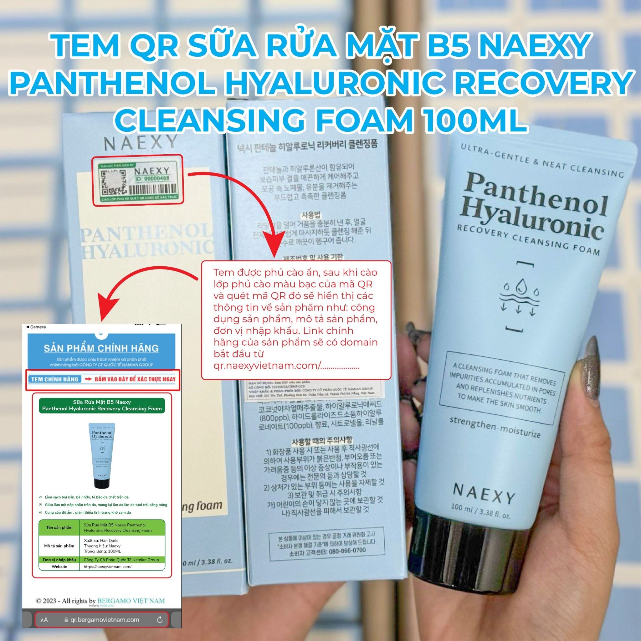 SỮA RỬA MẶT B5 NAEXY PANTHENOL HYALURONIC RECOVERY CLEANSING FOAM 100ML